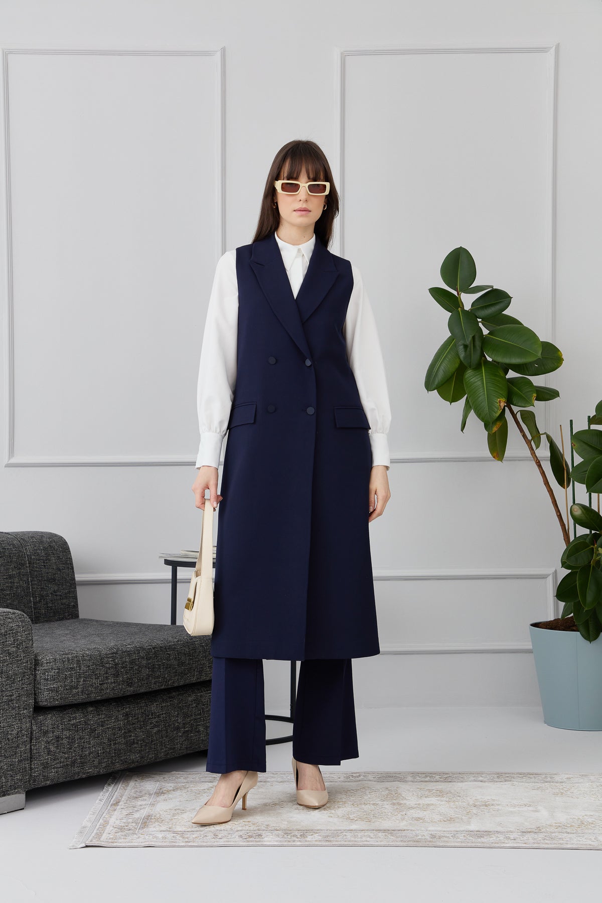 Maksi Lacivert Tek Yelek - Fatma Atasoy