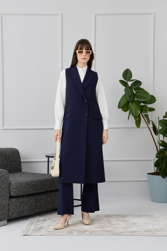 Maksi Lacivert Tek Yelek - Fatma Atasoy