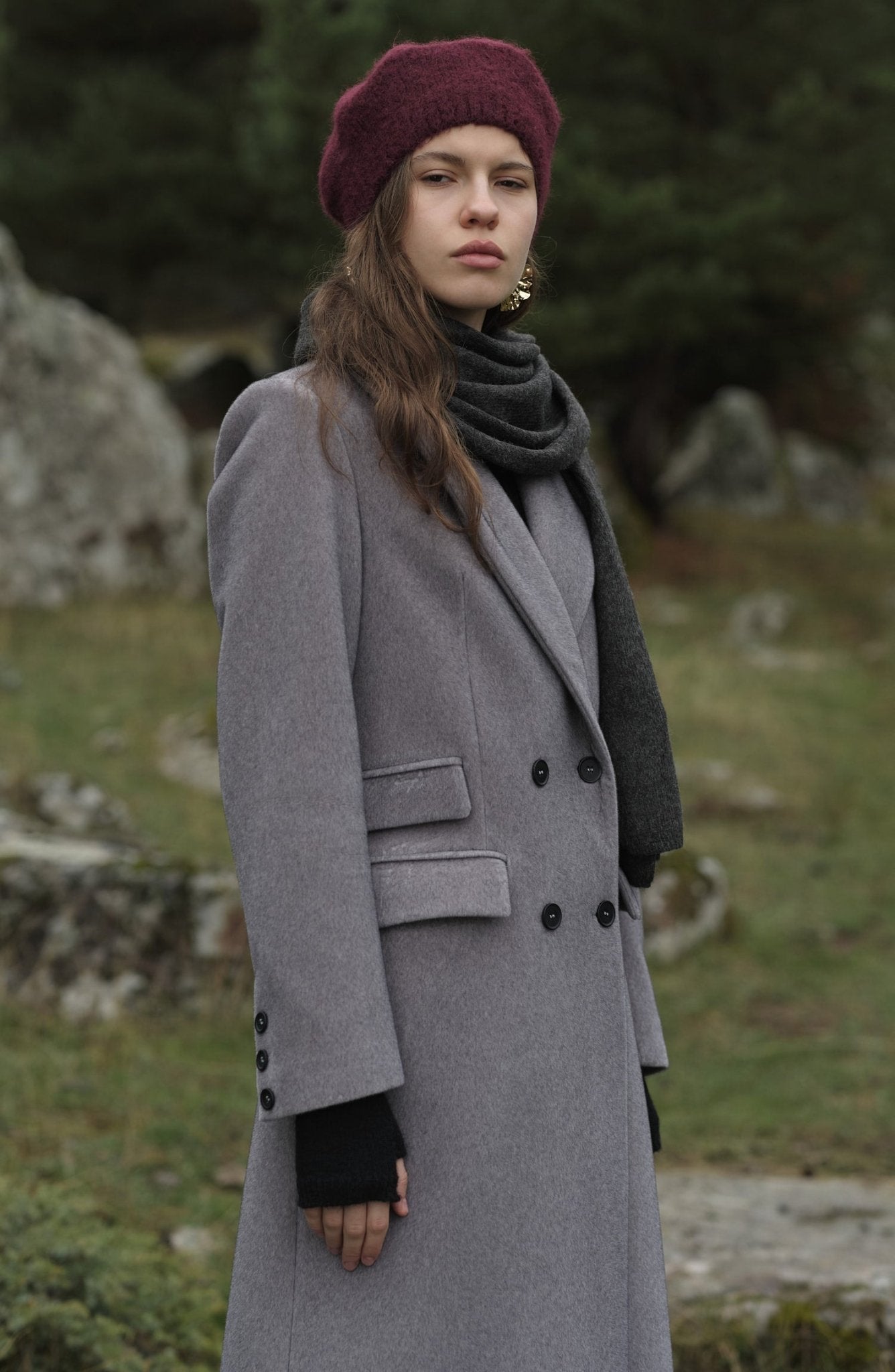 Maksi Tay Tüyü Gri Ceket Kaban - Fatma Atasoy