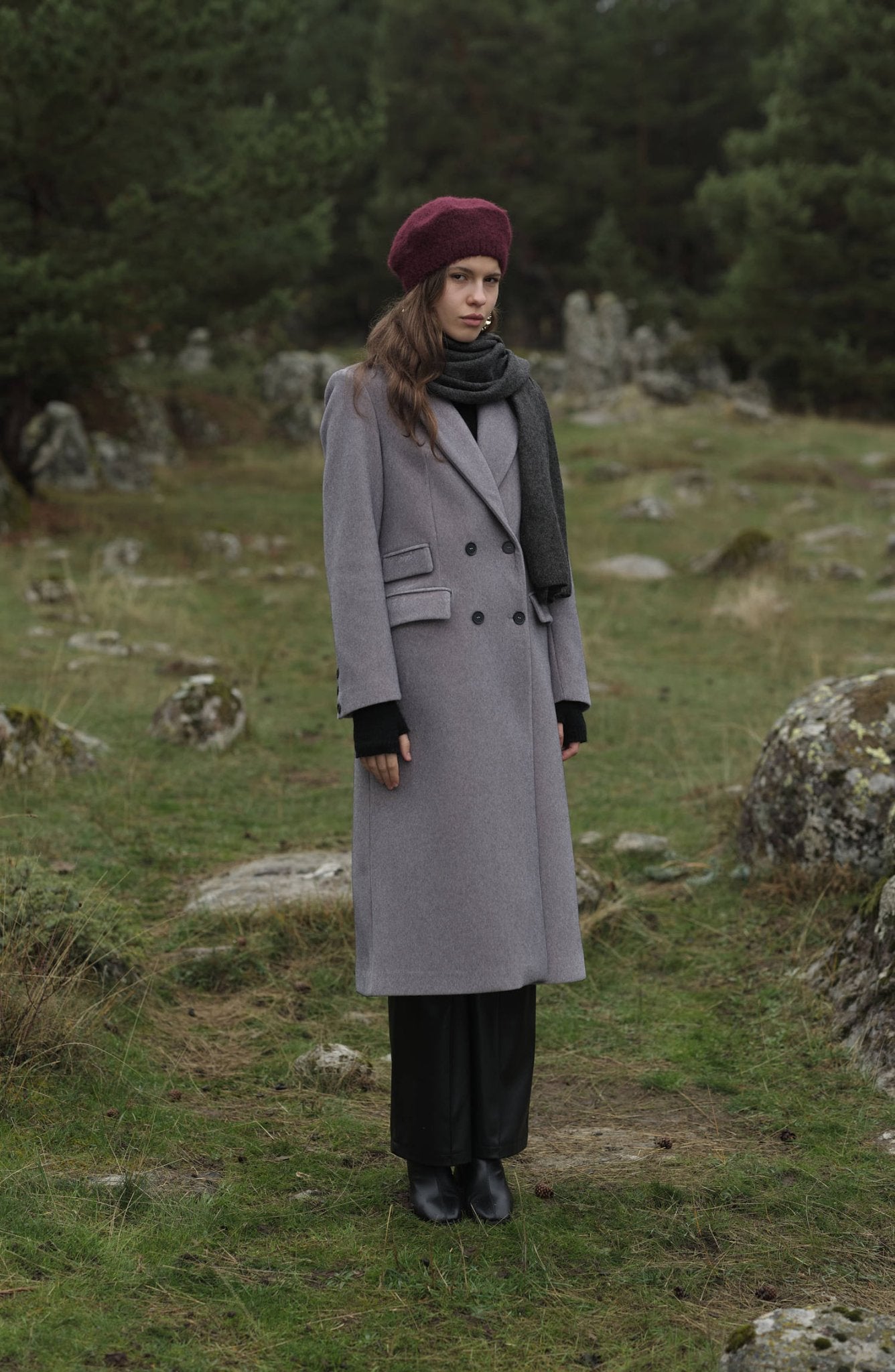 Maksi Tay Tüyü Gri Ceket Kaban - Fatma Atasoy