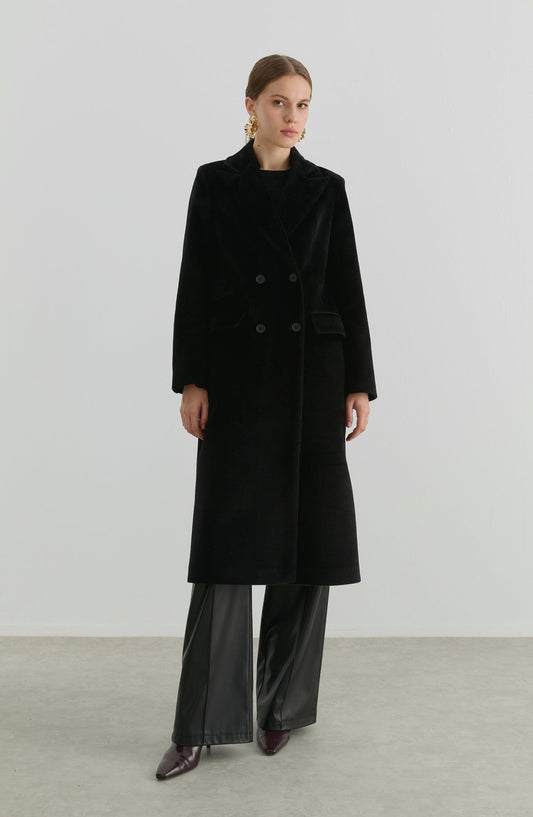 Maksi Tay Tüyü Siyah Ceket Kaban - Fatma Atasoy