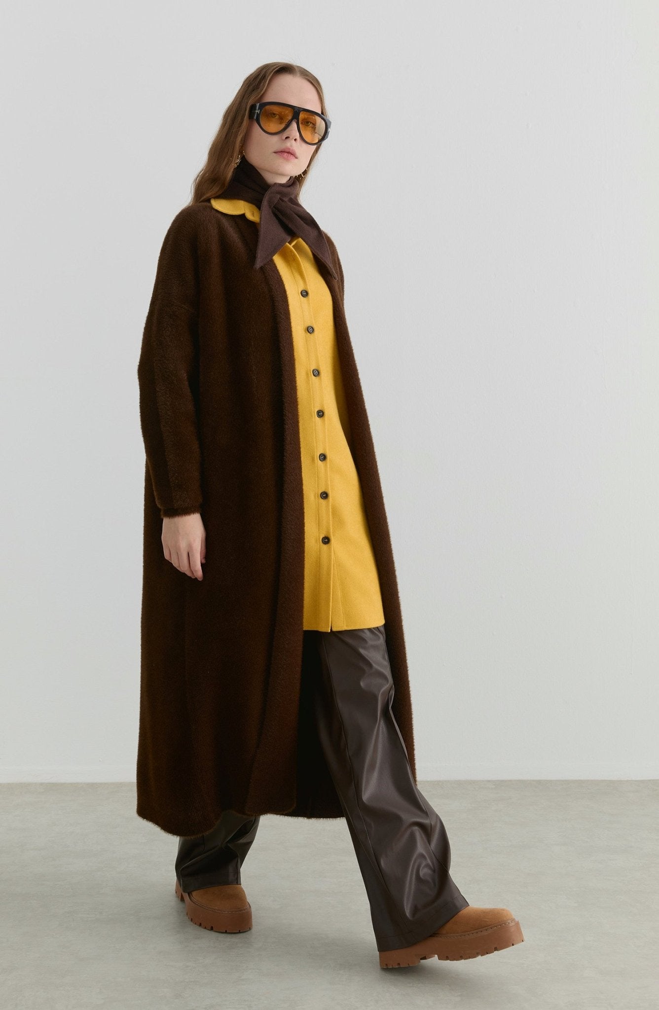 Maksi Yumoş Acı Kahve Triko Hırka - Fatma Atasoy