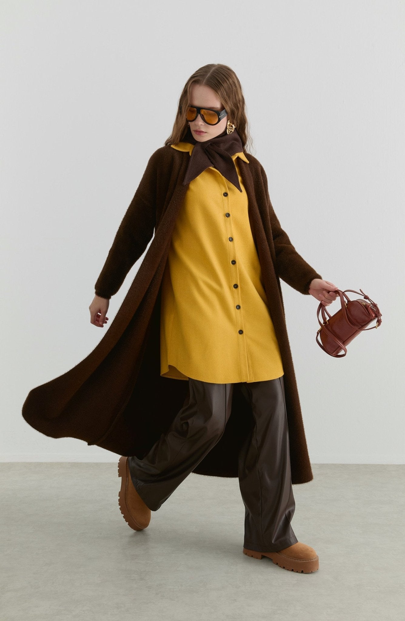 Maksi Yumoş Acı Kahve Triko Hırka - Fatma Atasoy