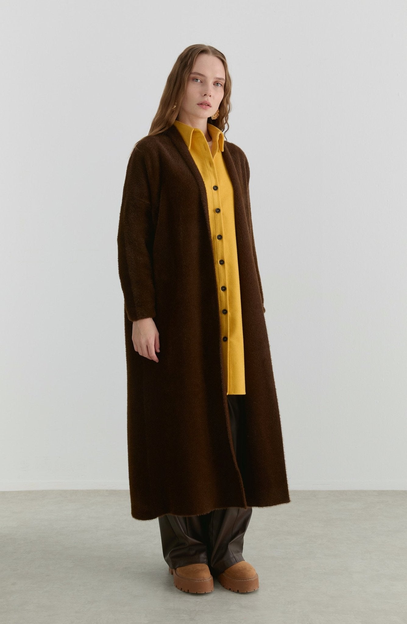 Maksi Yumoş Acı Kahve Triko Hırka - Fatma Atasoy