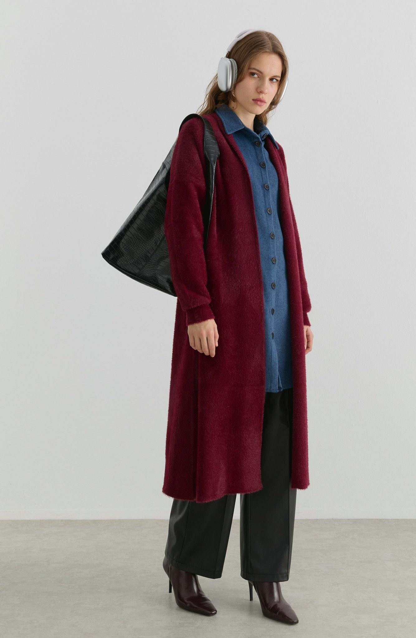 Maksi Yumoş Bordo Triko Hırka - Fatma Atasoy