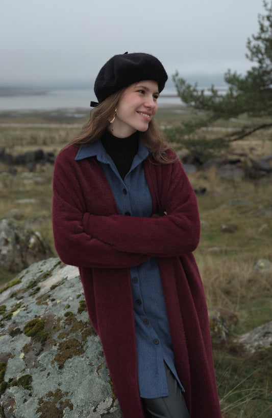 Maksi Yumoş Bordo Triko Hırka - Fatma Atasoy