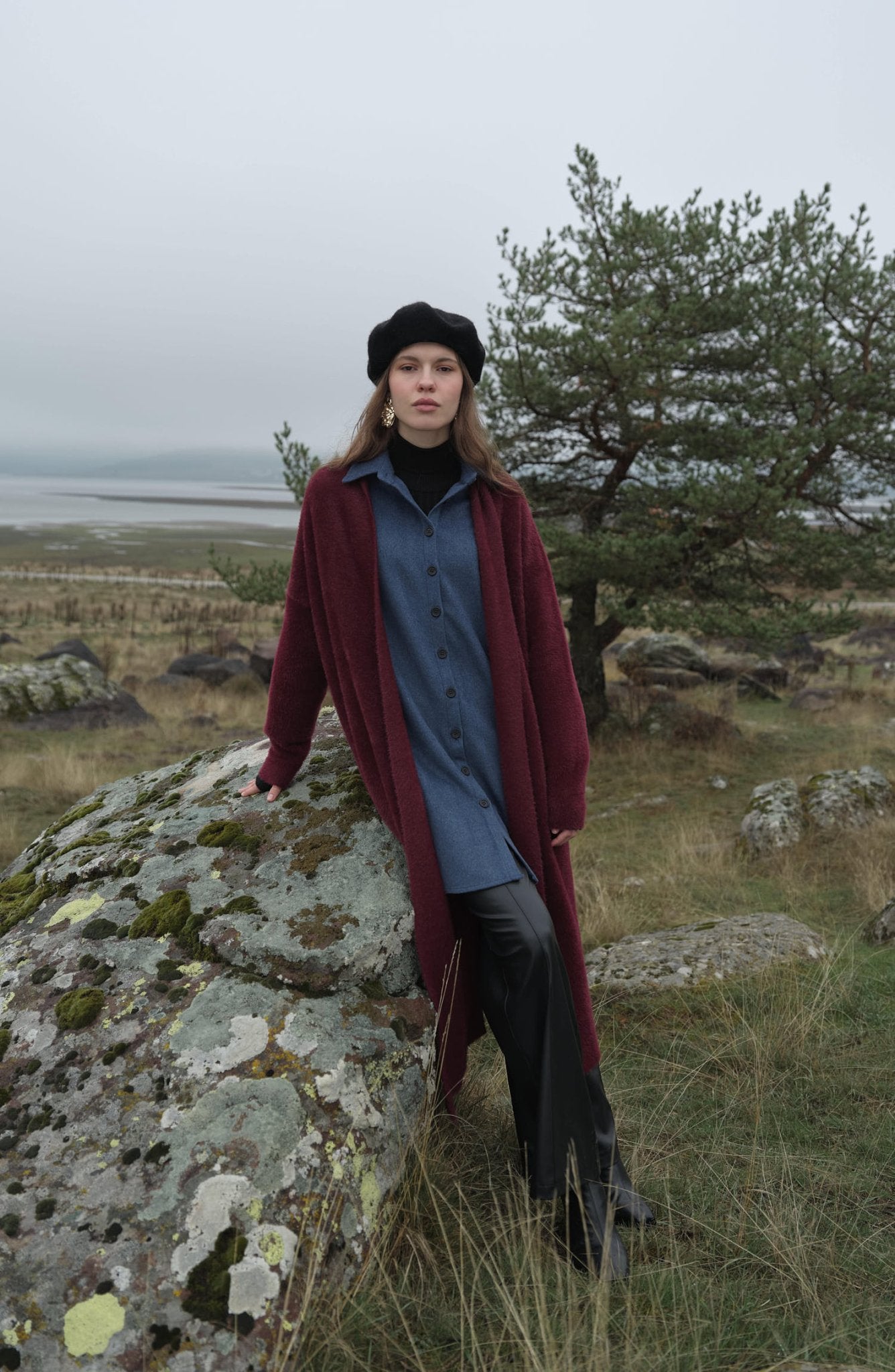 Maksi Yumoş Bordo Triko Hırka - Fatma Atasoy