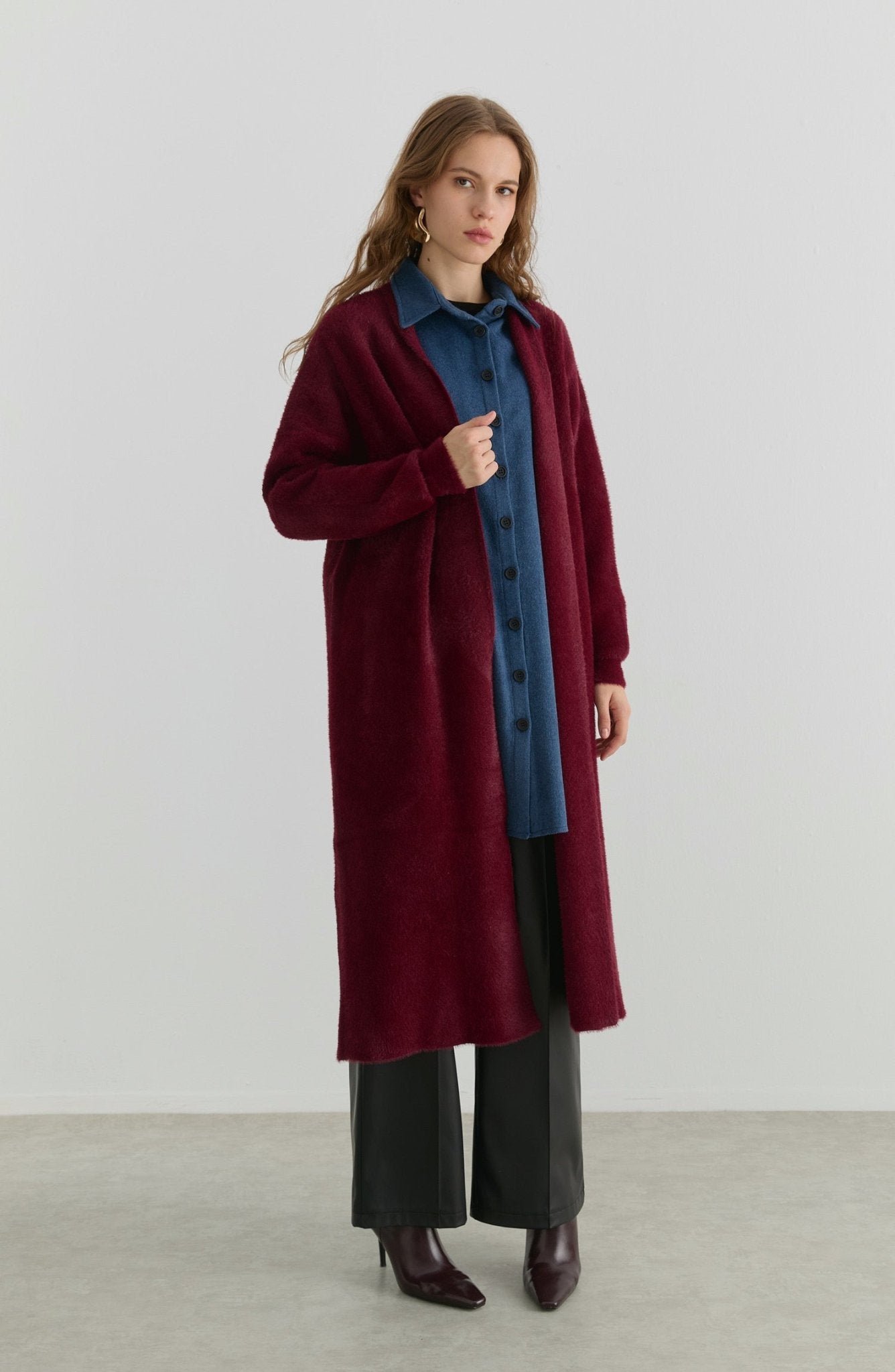 Maksi Yumoş Bordo Triko Hırka - Fatma Atasoy