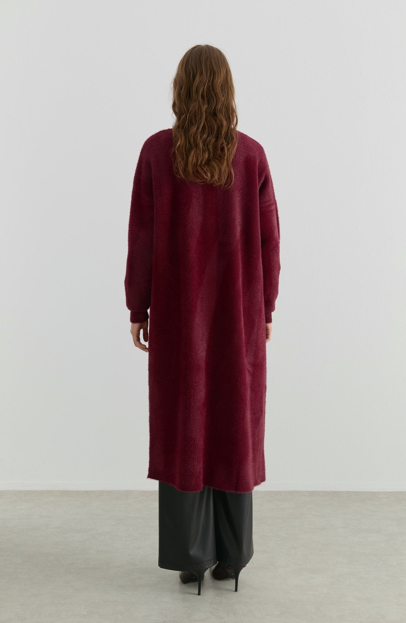 Maksi Yumoş Bordo Triko Hırka - Fatma Atasoy