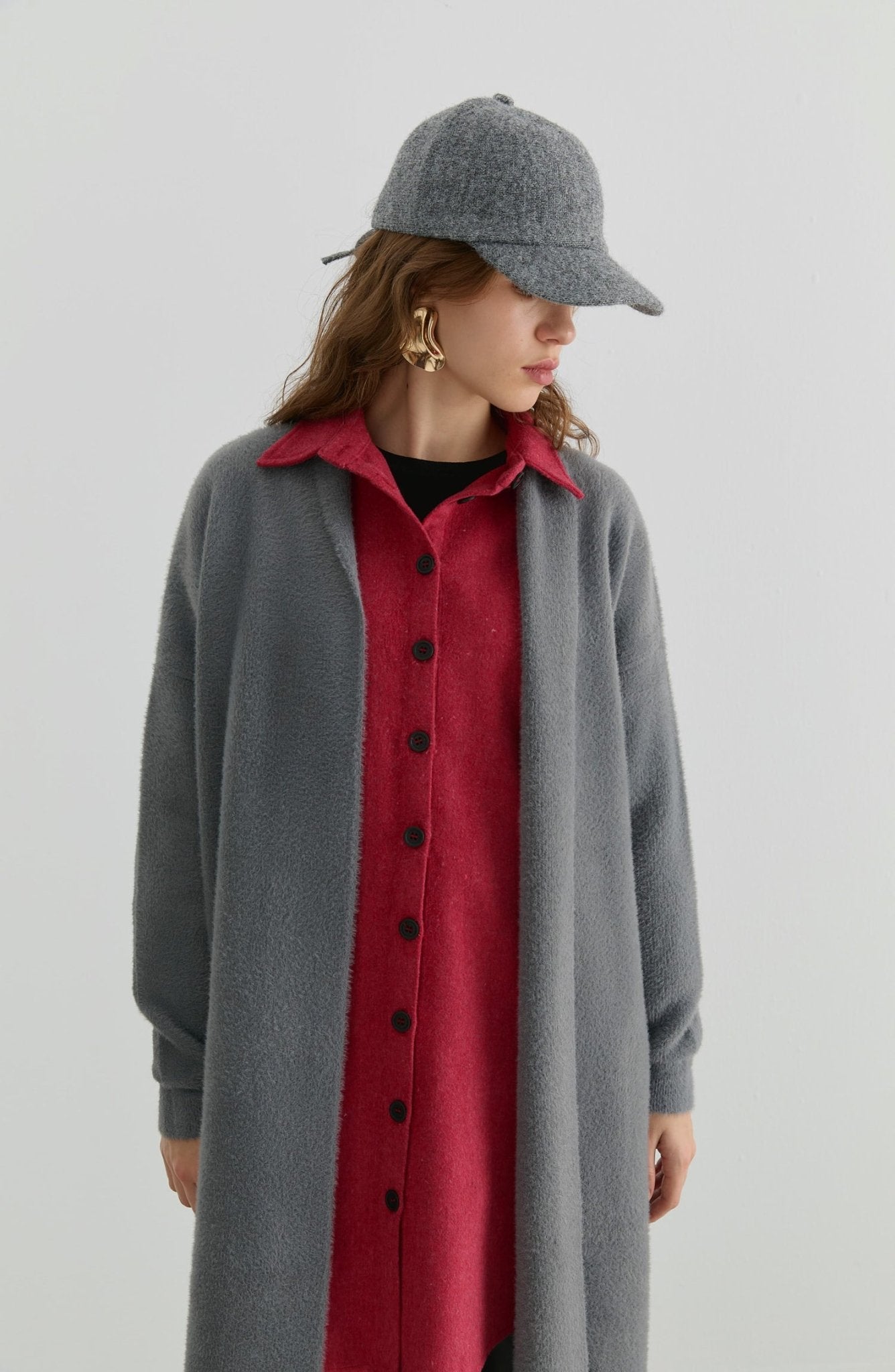 Maksi Yumoş Gri Triko Hırka - Fatma Atasoy