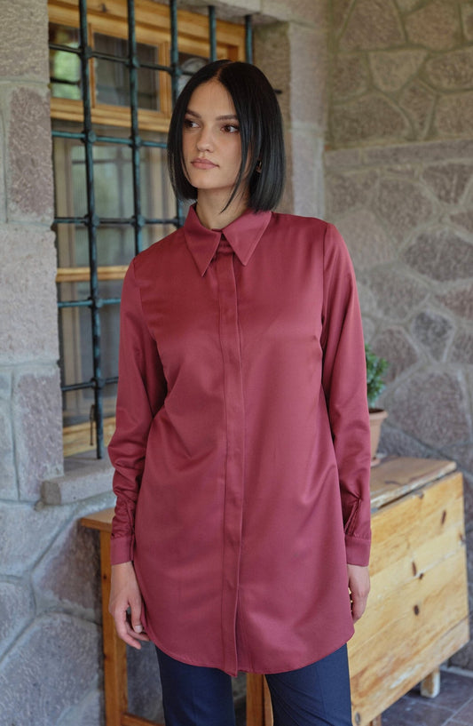 Midi Basic Bordo Gömlek - Fatma Atasoy