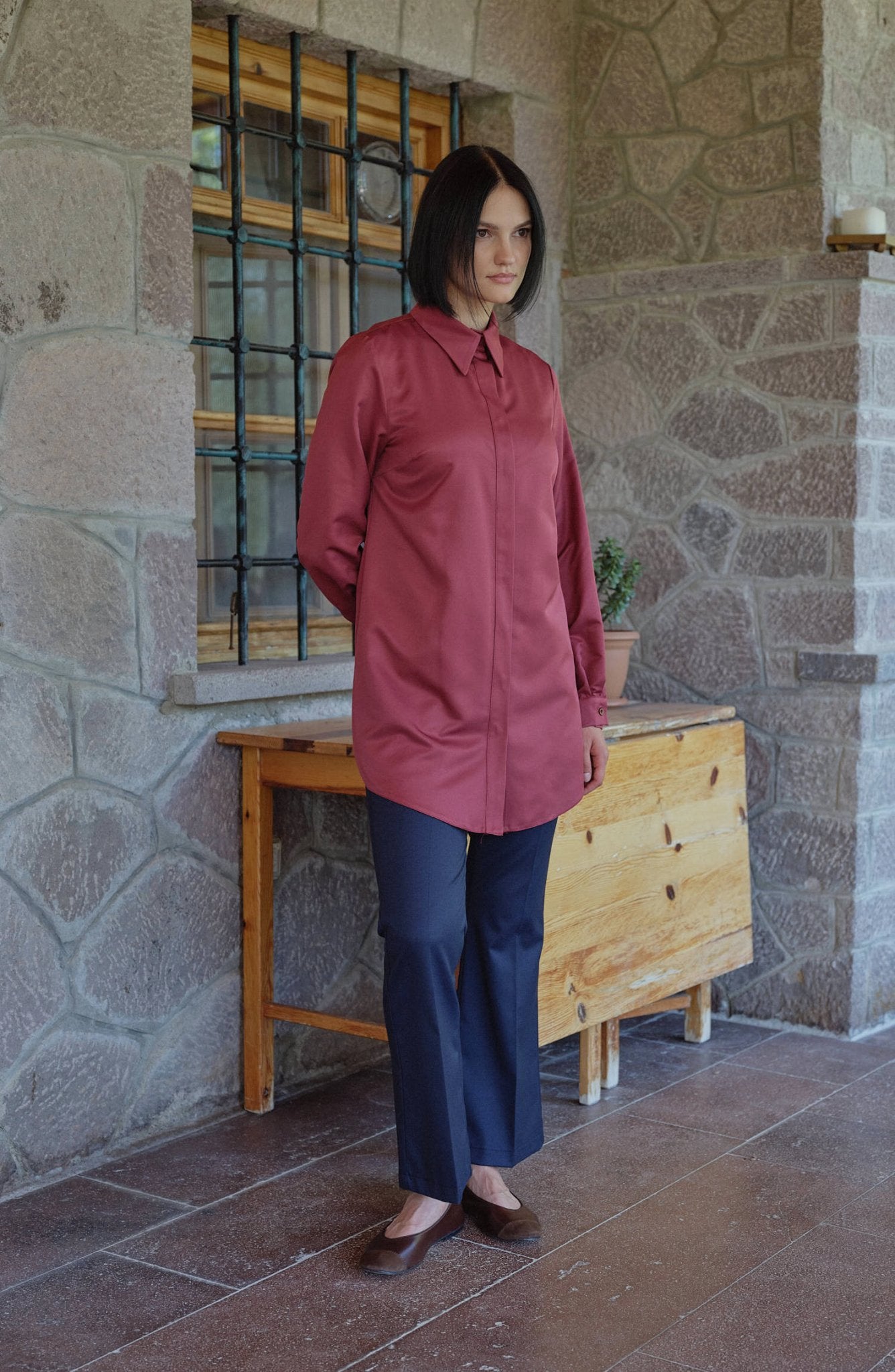 Midi Basic Bordo Gömlek - Fatma Atasoy