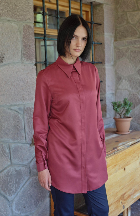 Midi Basic Bordo Gömlek - Fatma Atasoy