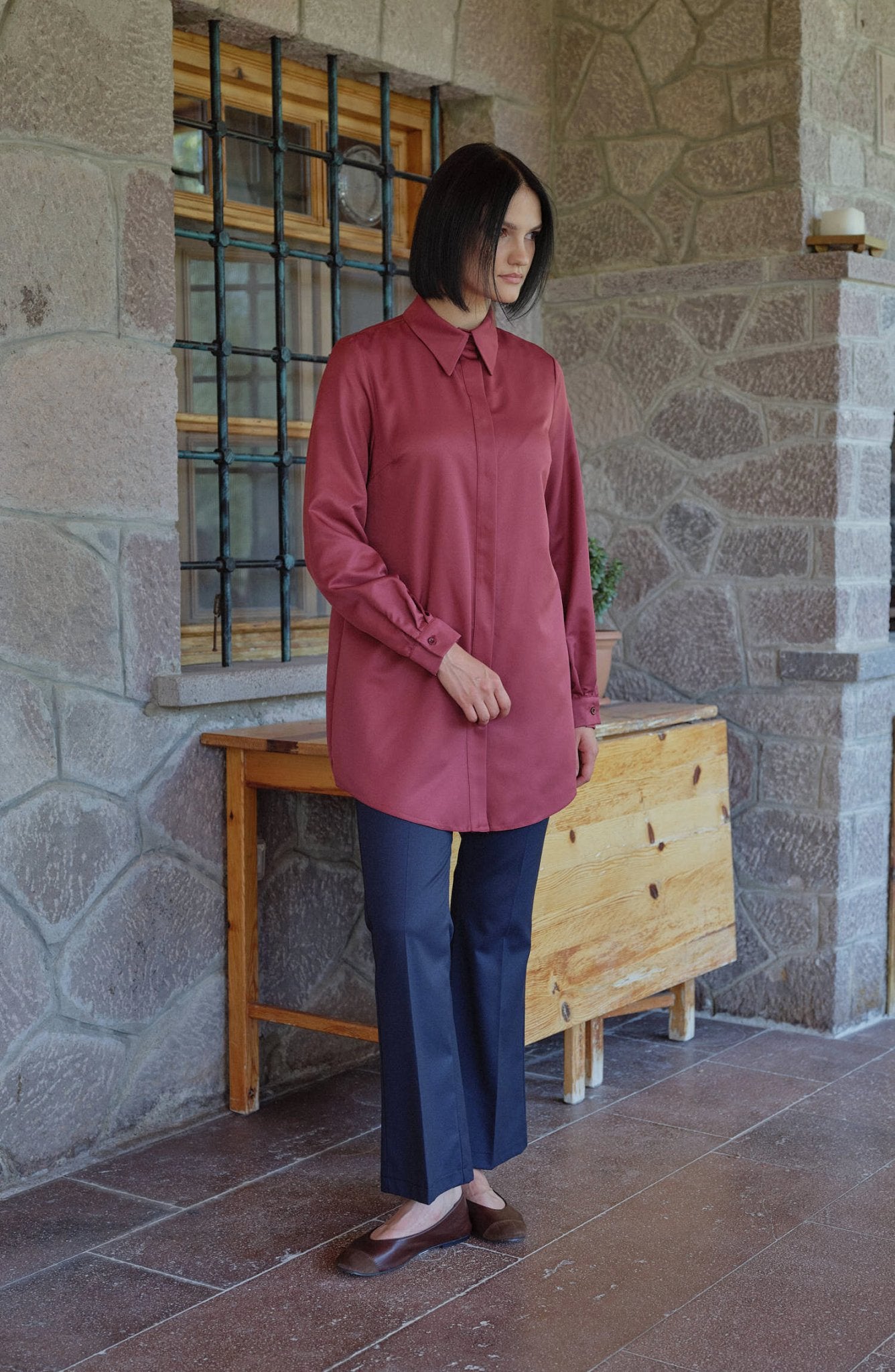 Midi Basic Bordo Gömlek - Fatma Atasoy