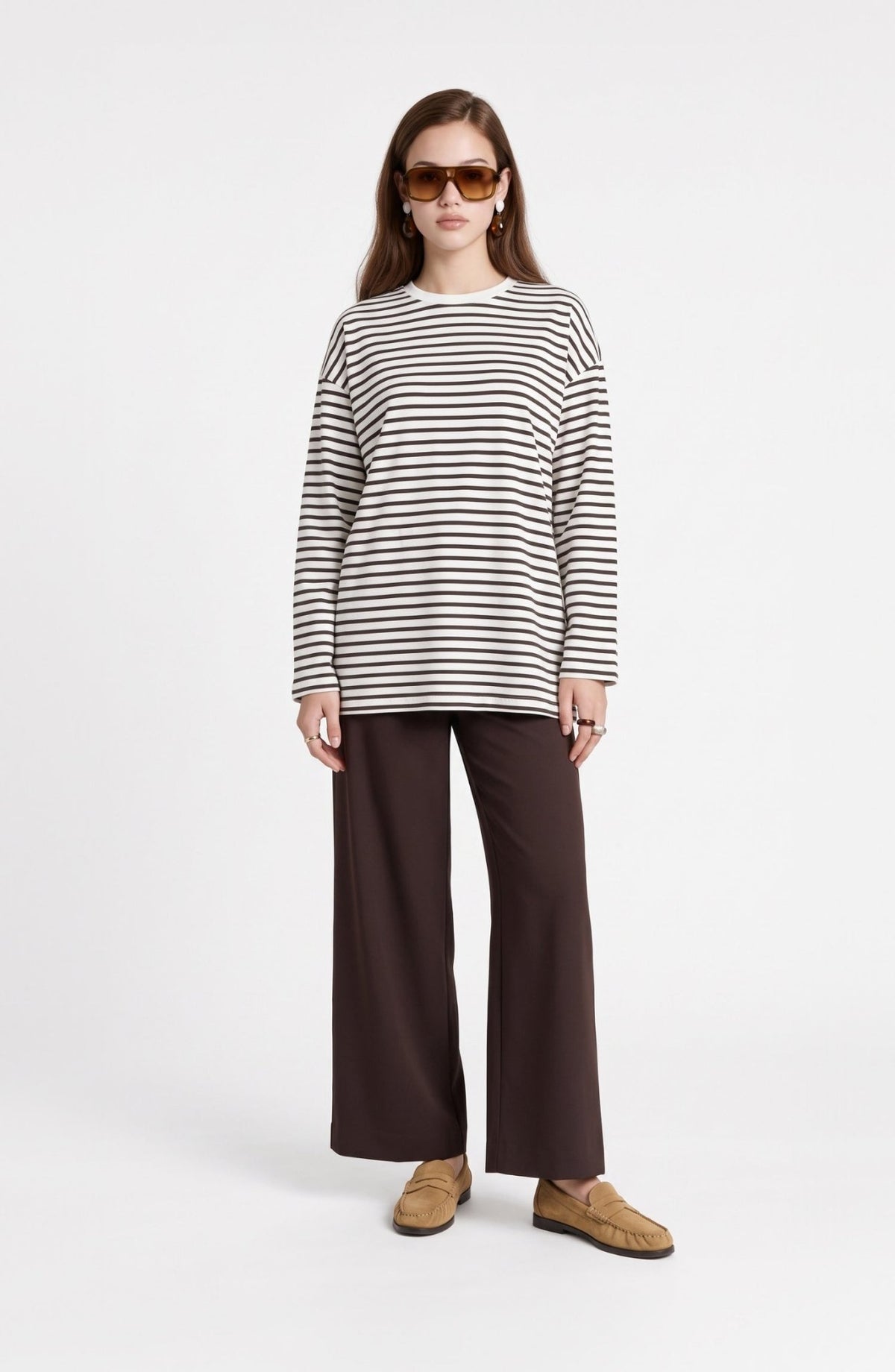 Midi Kahverengi Çizgili Sweatshirt - Fatma Atasoy