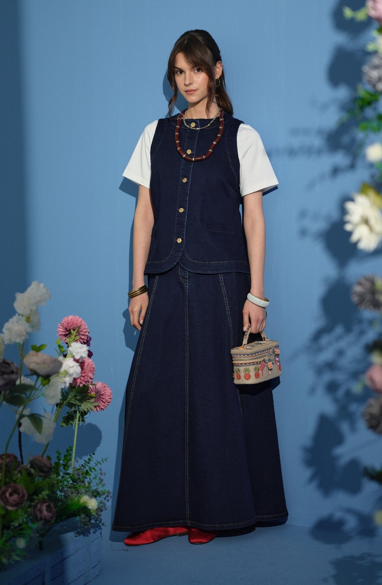 Midi Lacivert Denim Yelek - Fatma Atasoy