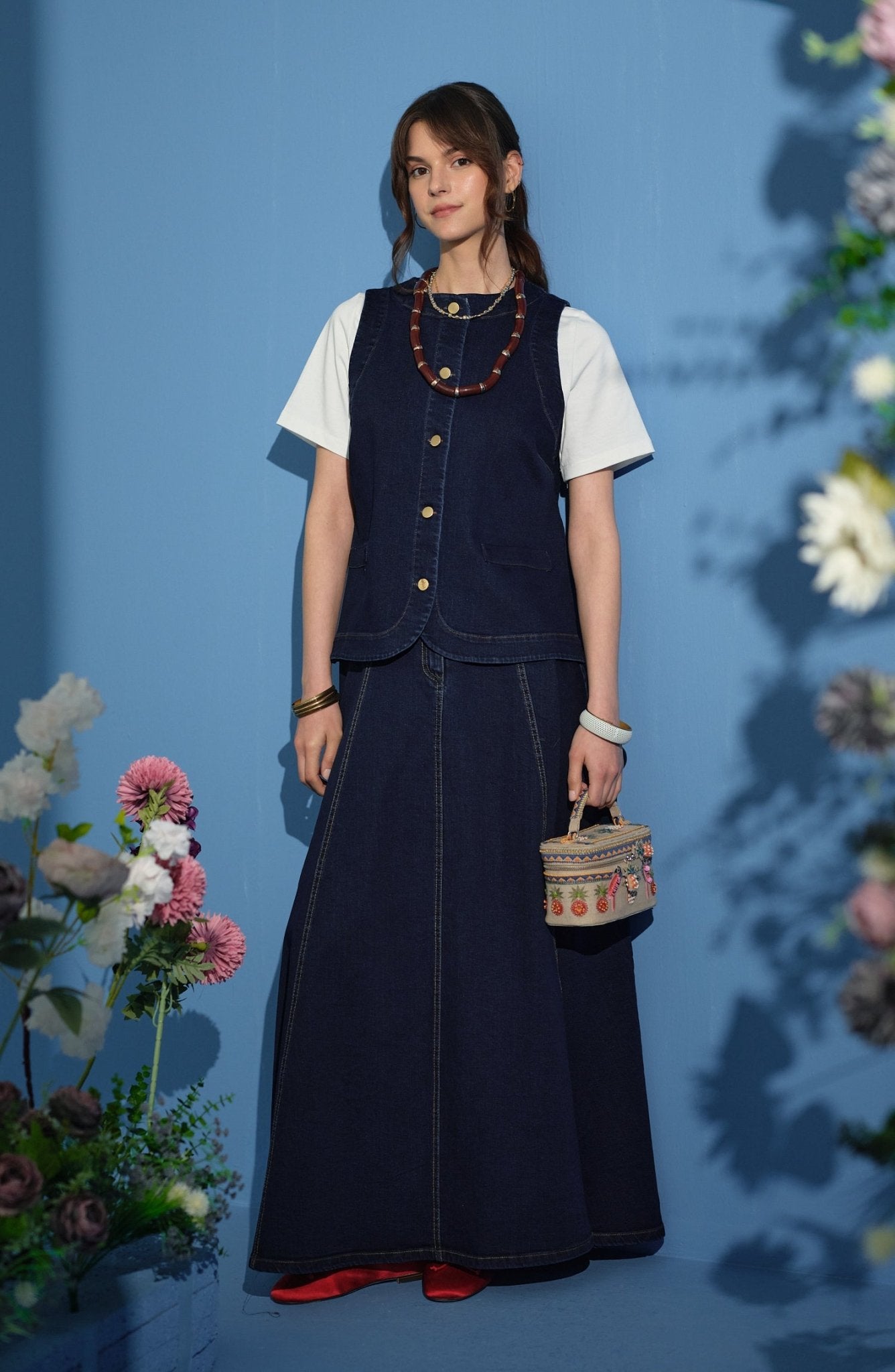 Midi Lacivert Denim Yelek - Fatma Atasoy