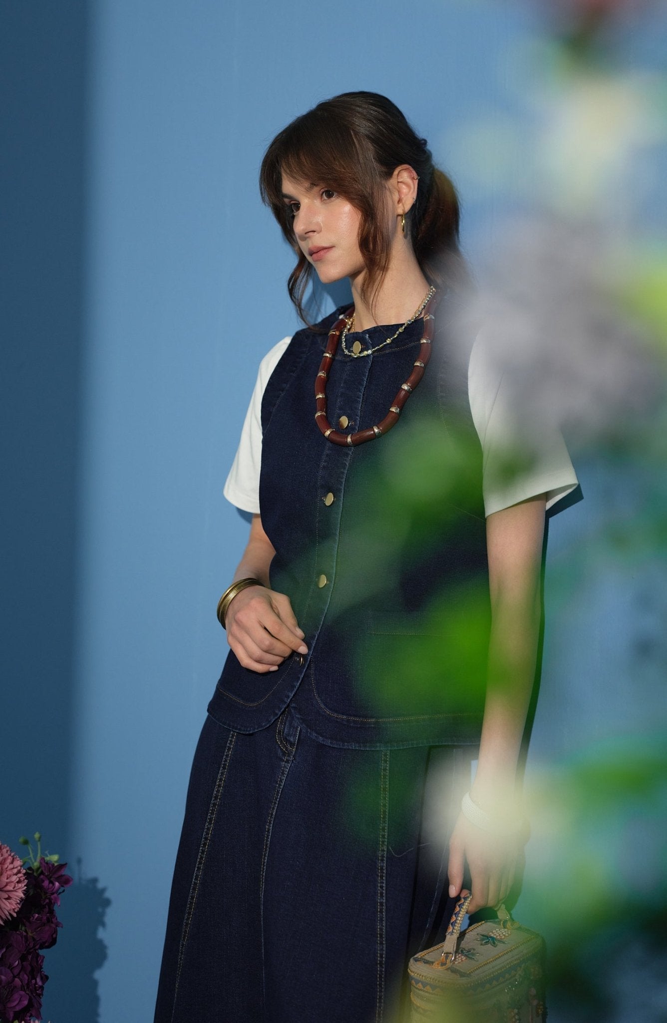 Midi Lacivert Denim Yelek - Fatma Atasoy
