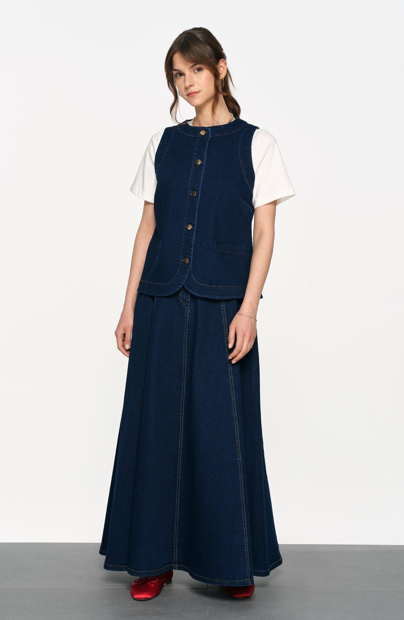 Midi Lacivert Denim Yelek - Fatma Atasoy