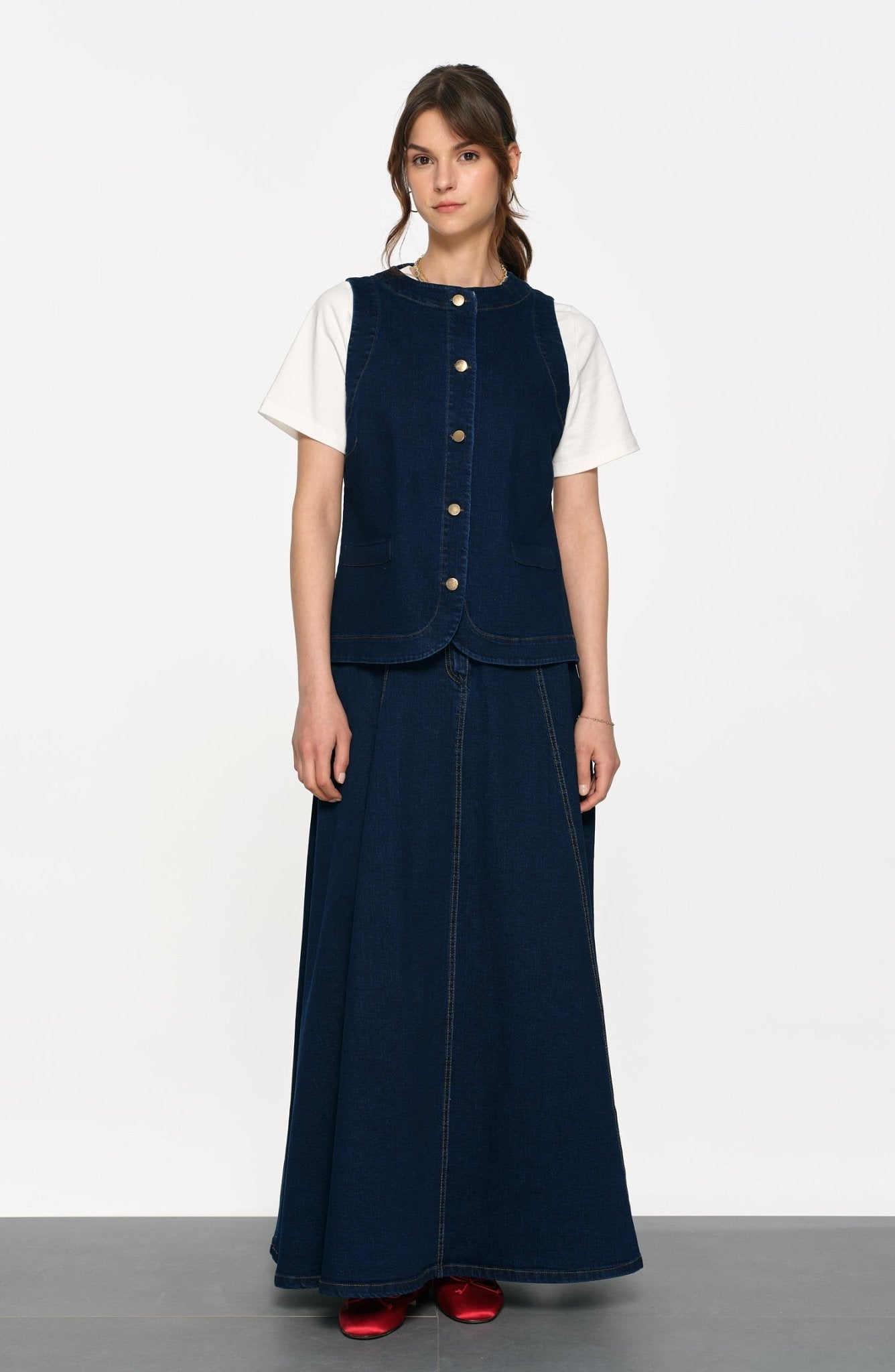 Midi Lacivert Denim Yelek - Fatma Atasoy