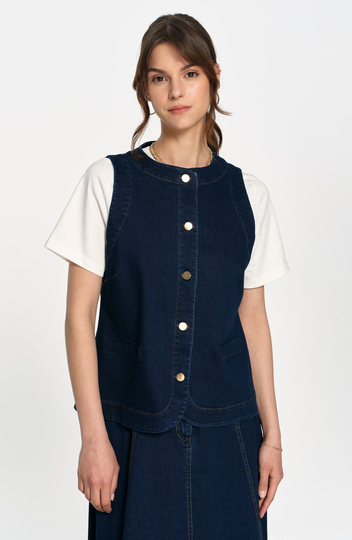 Midi Lacivert Denim Yelek - Fatma Atasoy