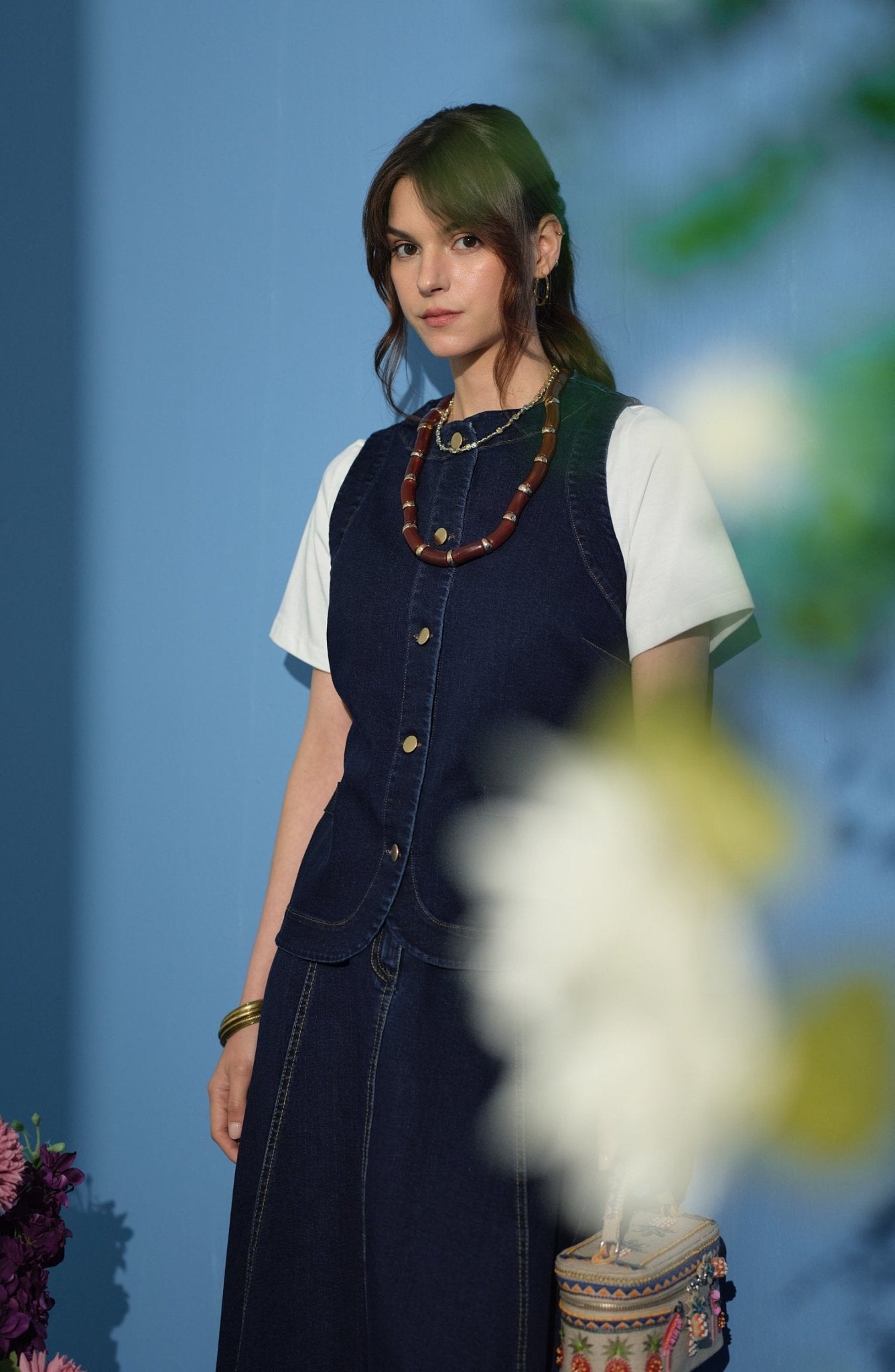 Midi Lacivert Denim Yelek - Fatma Atasoy