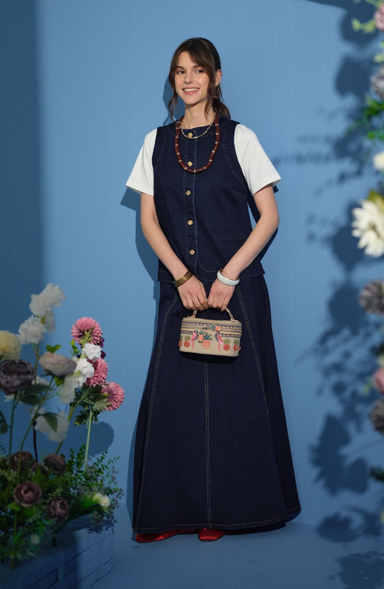 Midi Lacivert Denim Yelek - Fatma Atasoy