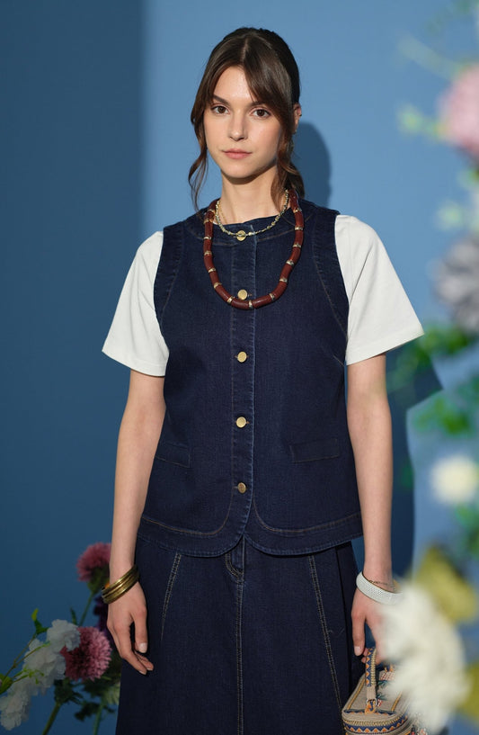 Midi Lacivert Denim Yelek - Fatma Atasoy