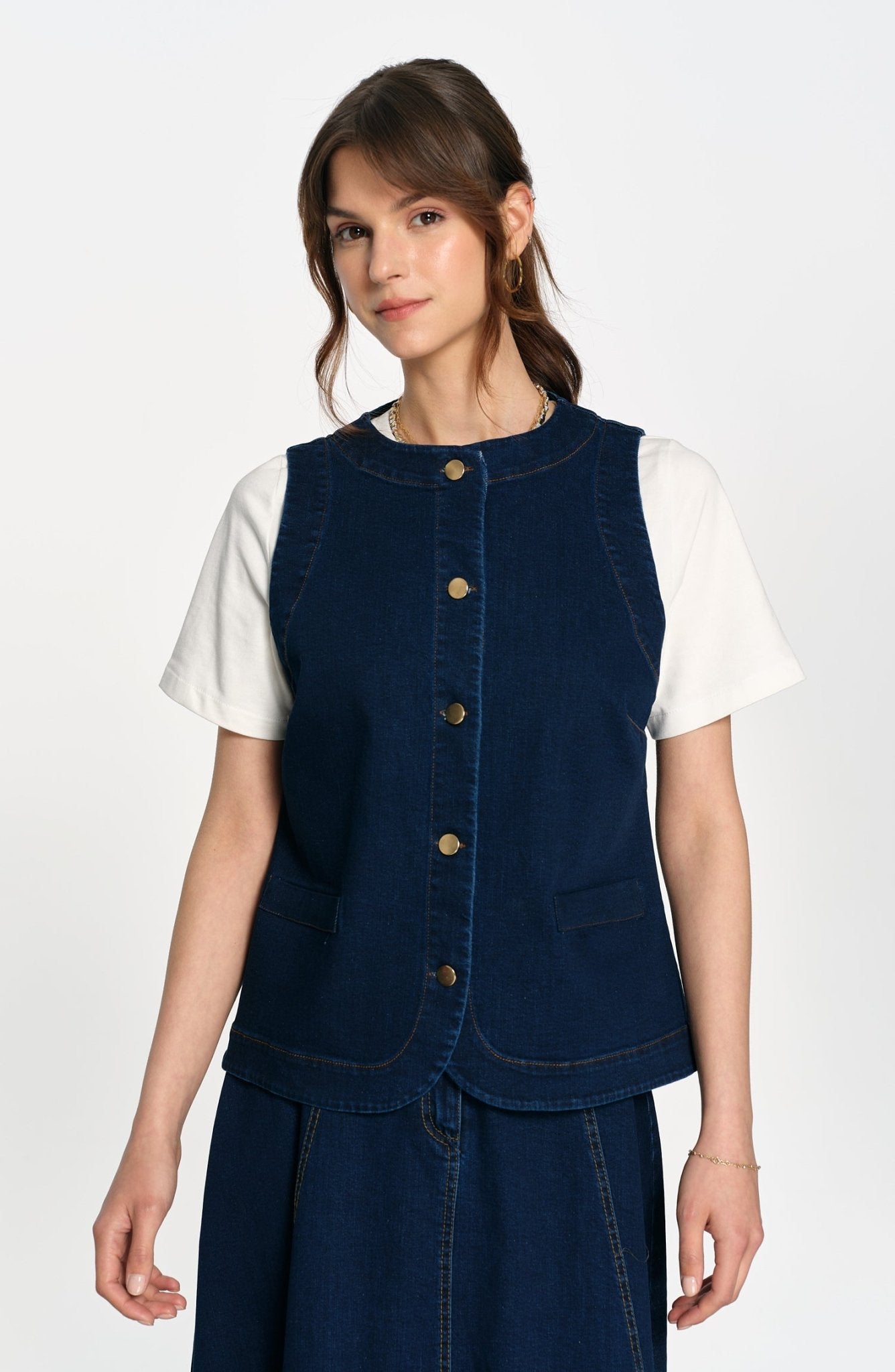 Midi Lacivert Denim Yelek - Fatma Atasoy