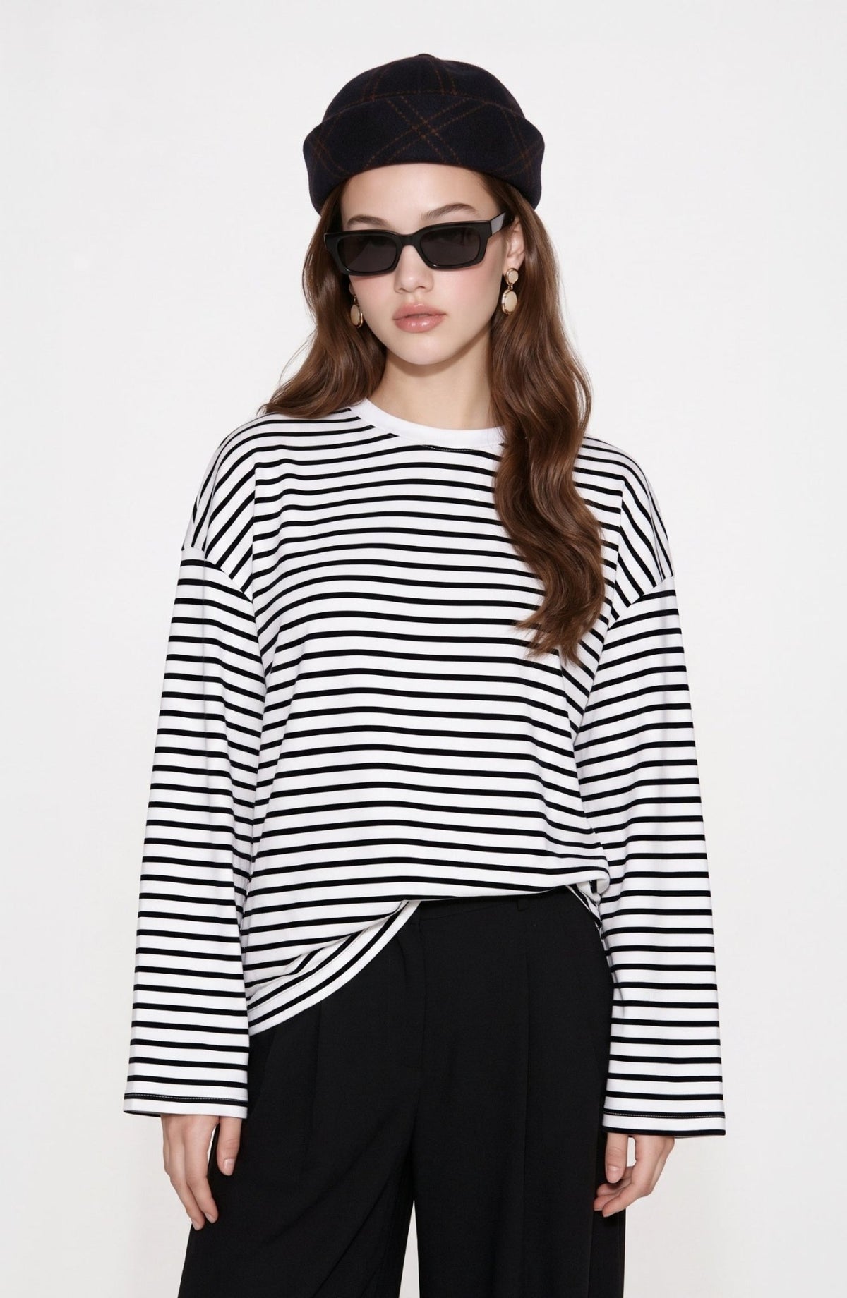 Midi Siyah Çizgili Sweatshirt - Fatma Atasoy