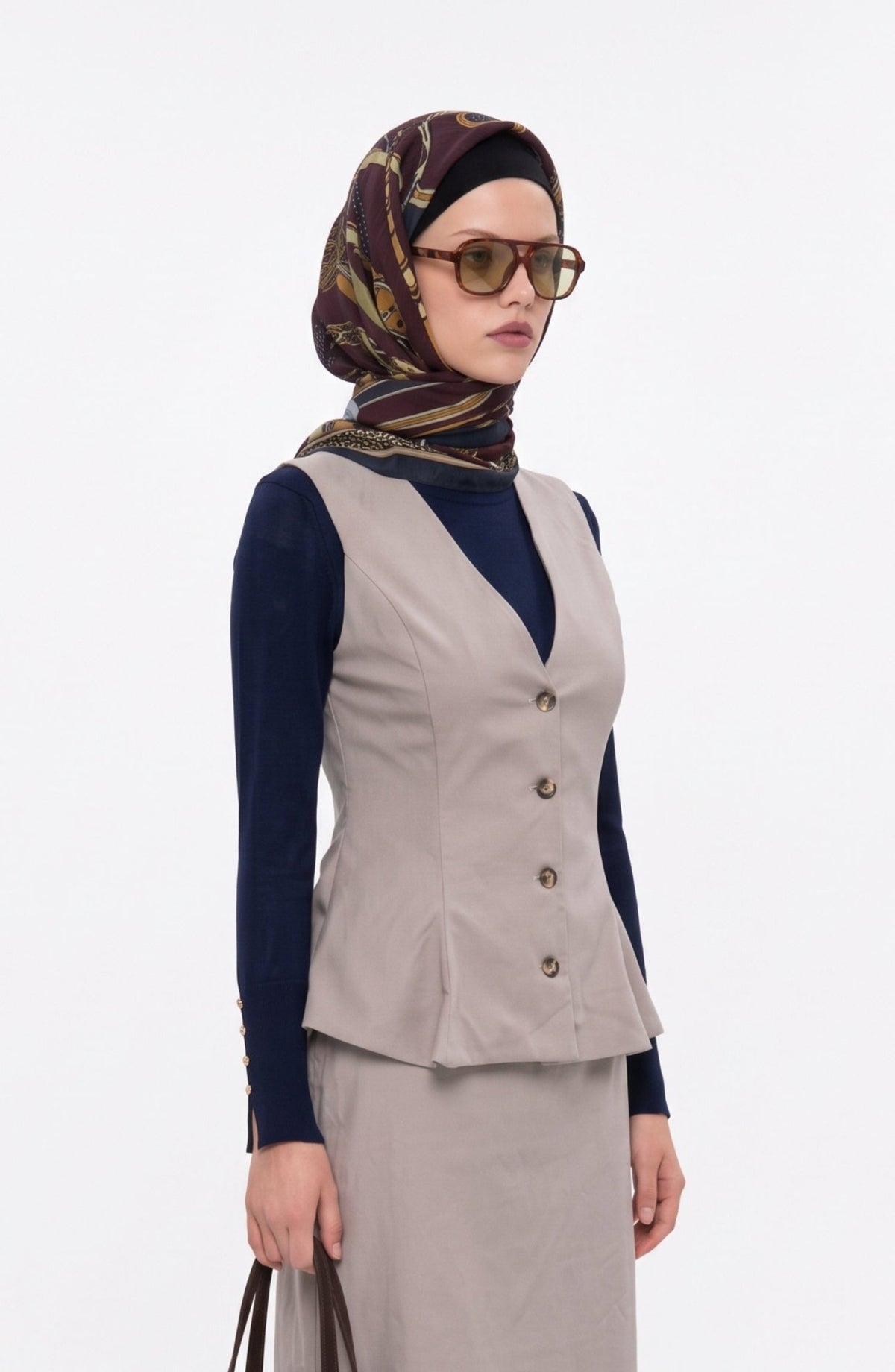 Mirasya Desenli Mürdüm Eşarp - Fatma Atasoy