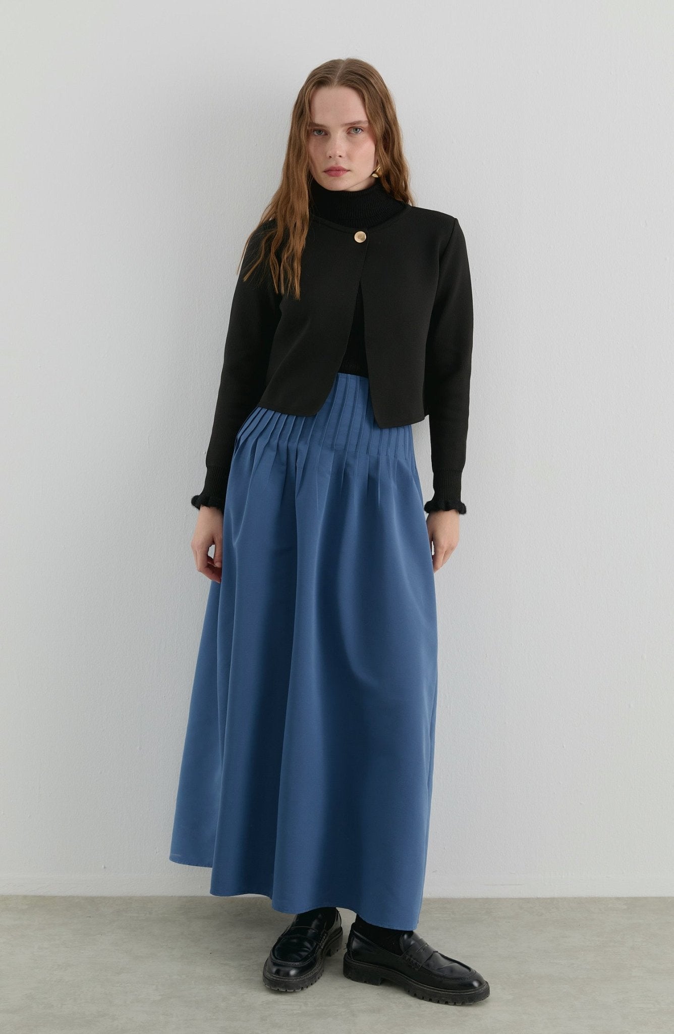 Nervürlü İndigo Trenç Etek - Fatma Atasoy