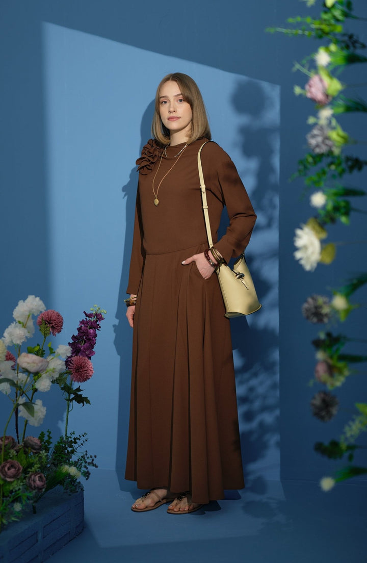 Omzu Volanlı Acı Kahve Krep İkili Takım - Fatma Atasoy