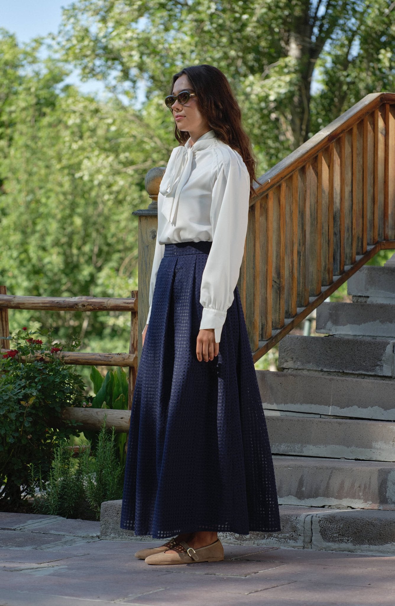 Organze Lacivert Çift Pile Etek - Fatma Atasoy
