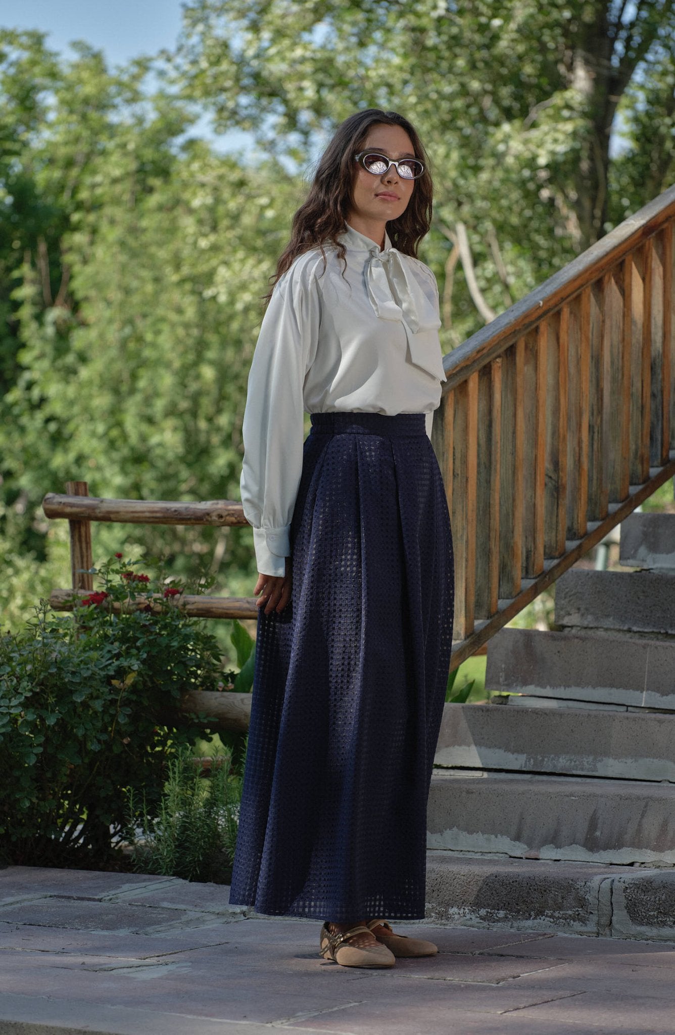 Organze Lacivert Çift Pile Etek - Fatma Atasoy