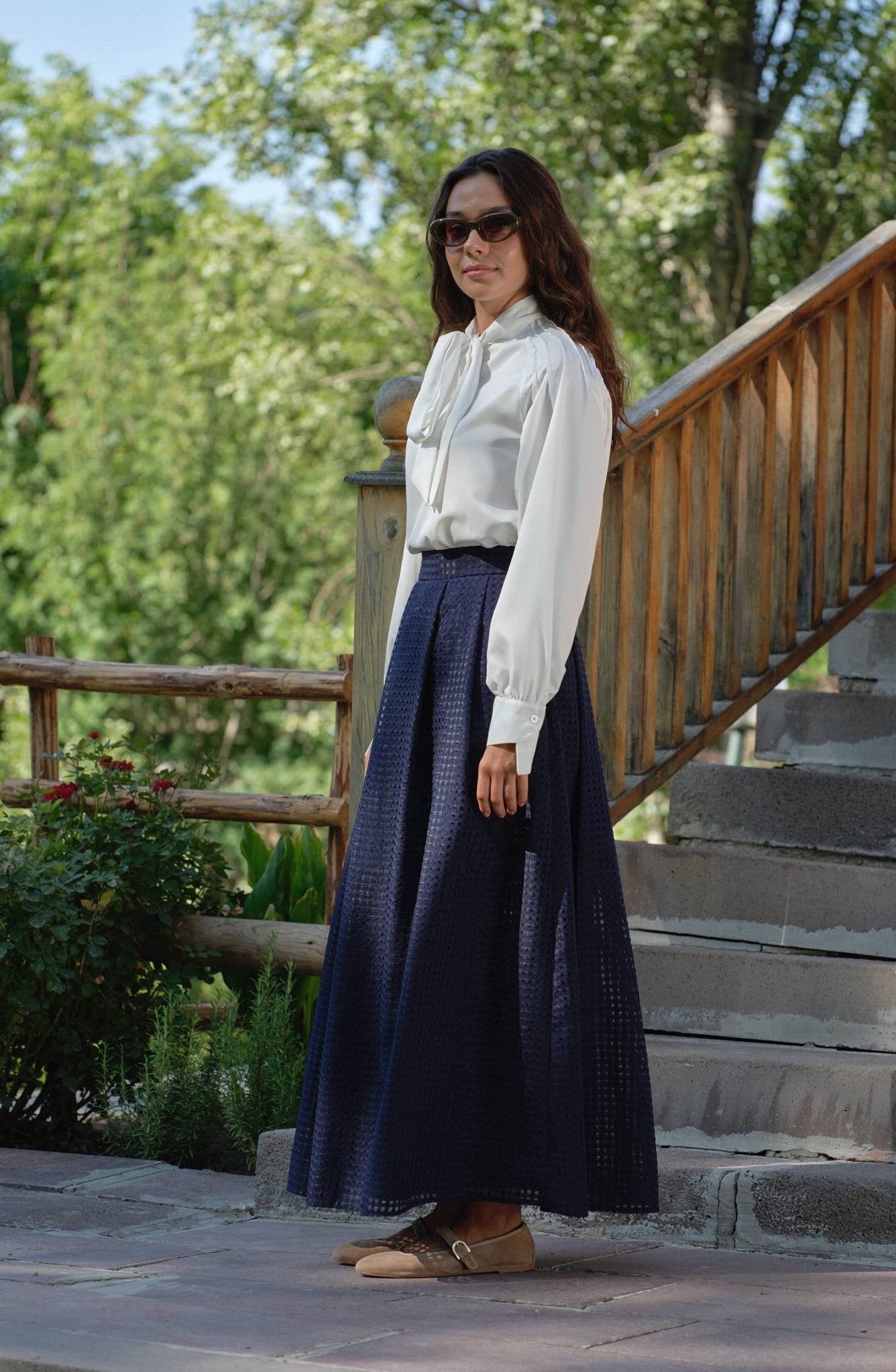 Organze Lacivert Çift Pile Etek - Fatma Atasoy