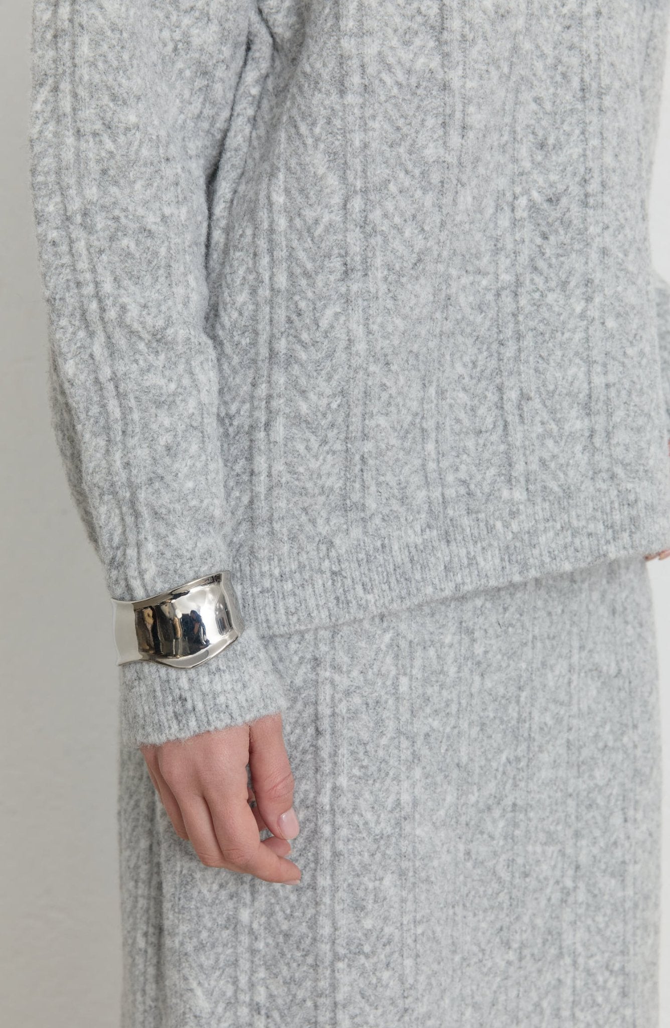 Örgü Desen Gri Yumoş Triko Etekli İkili Takım - Fatma Atasoy