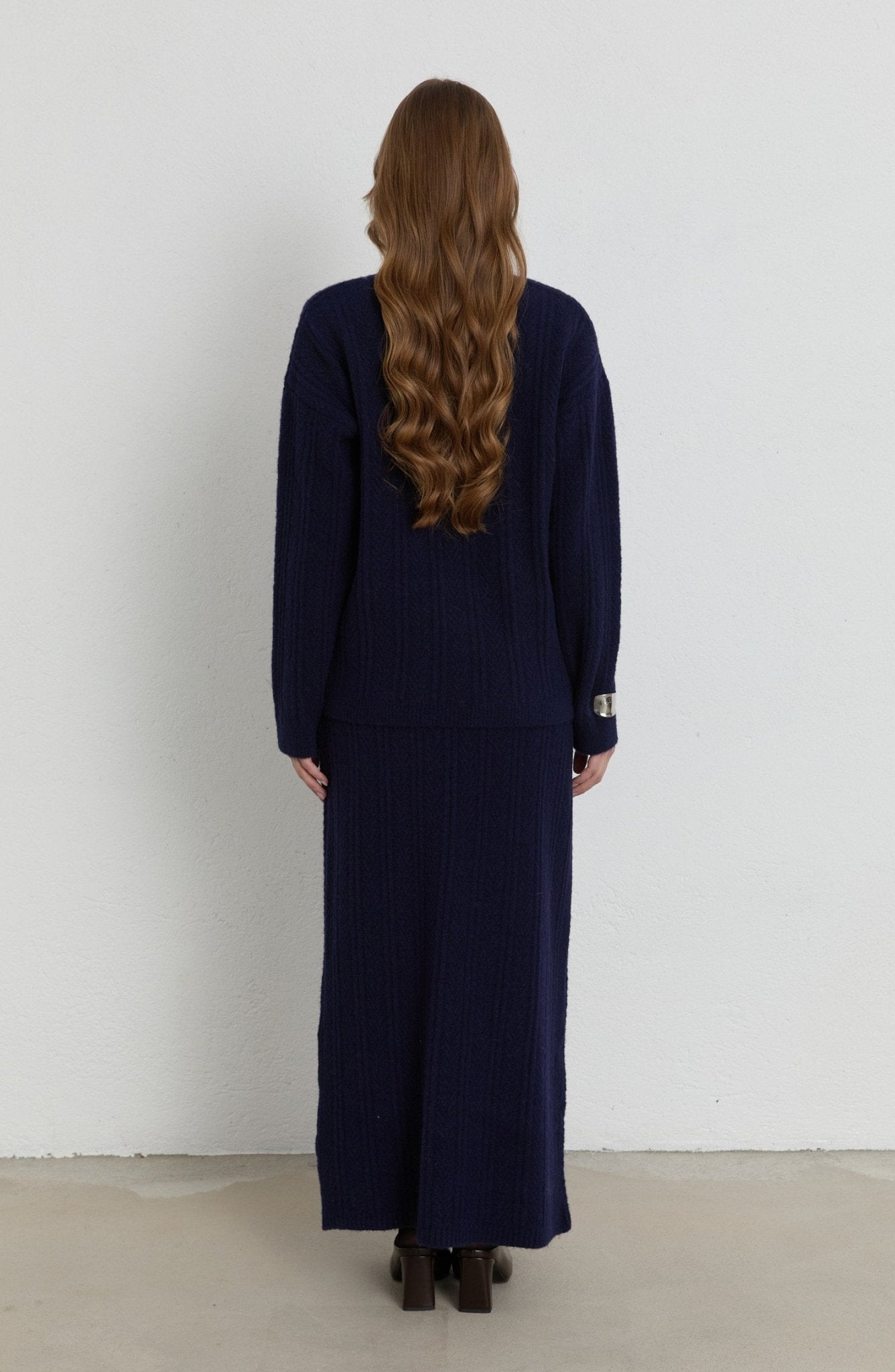 Örgü Desen Lacivert Yumoş Triko Etekli İkili Takım - Fatma Atasoy