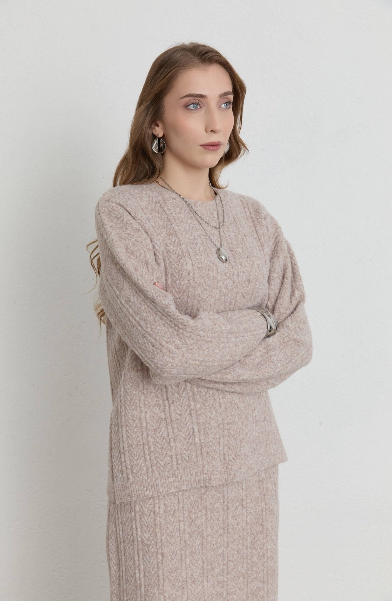 Örgü Desen Taş Yumoş Triko Etekli İkili Takım - Fatma Atasoy