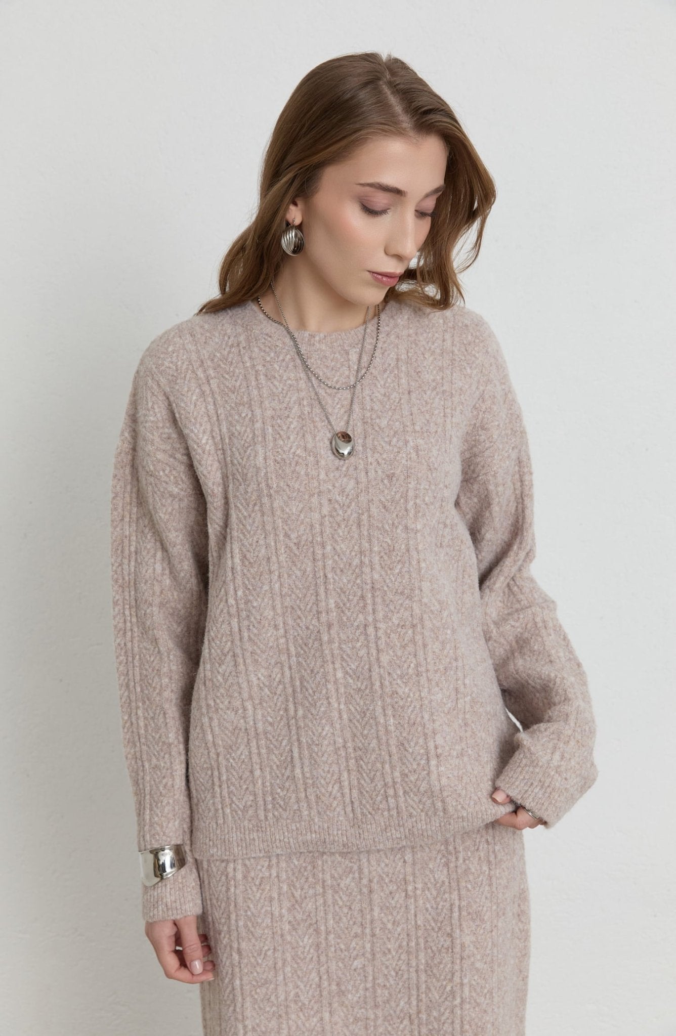 Örgü Desen Taş Yumoş Triko Etekli İkili Takım - Fatma Atasoy