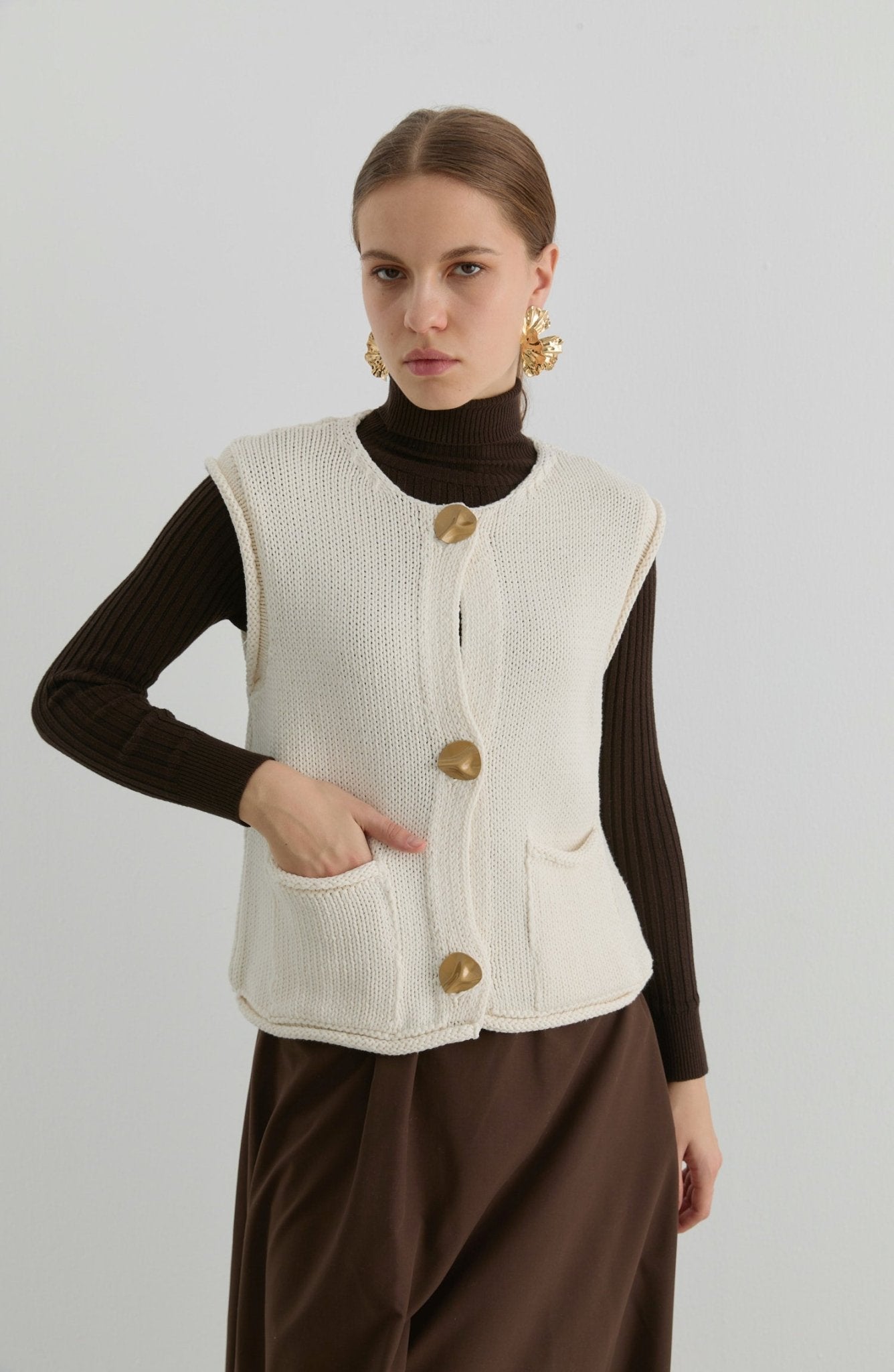 Örgü Taş Kısa Triko Yelek - Fatma Atasoy