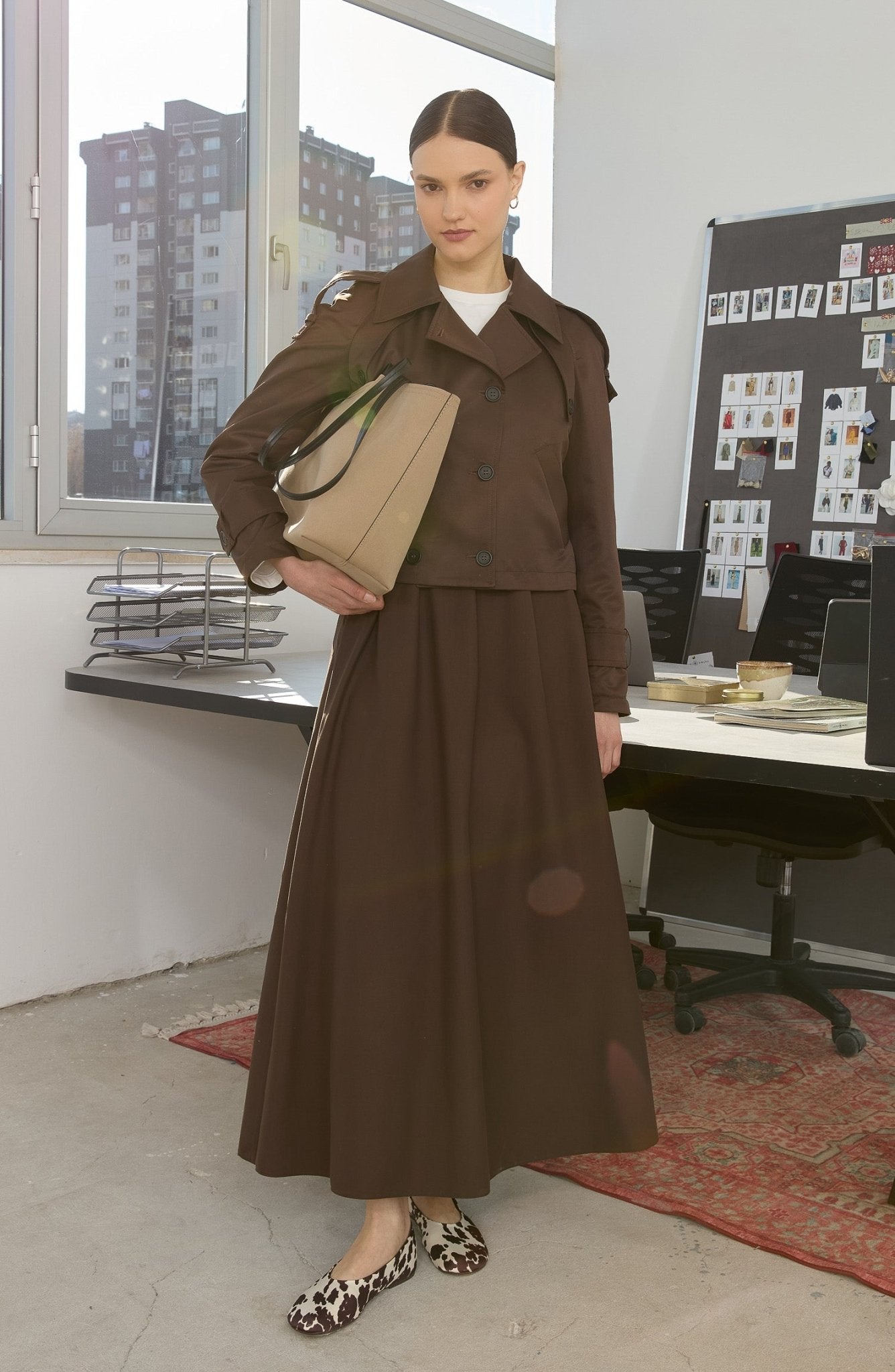 Oversize Acı Kahve Kısa Trençkot - Fatma Atasoy