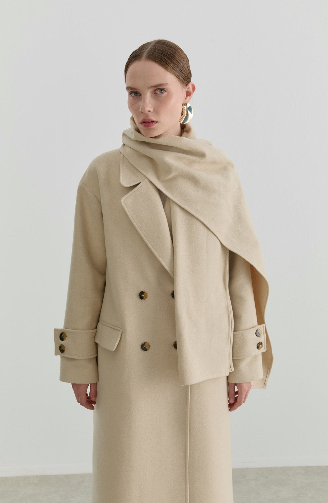 Oversize Atkılı Bej Kaşmir Kaban - Fatma Atasoy