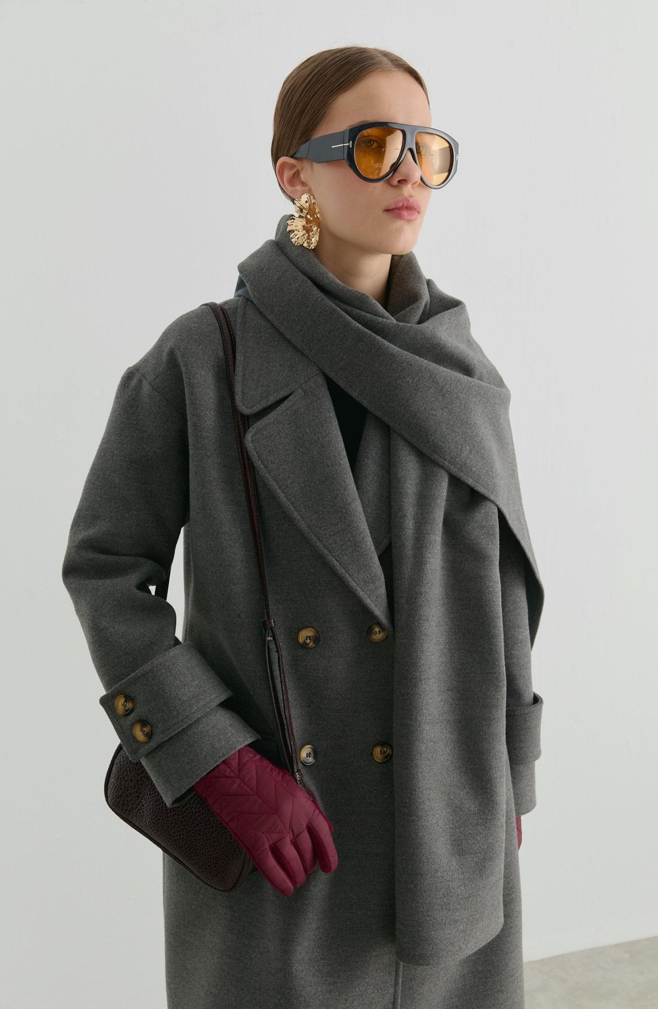 Oversize Atkılı Gri Kaşmir Kaban - Fatma Atasoy