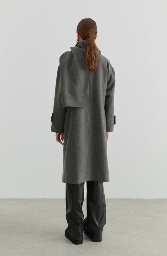 Oversize Atkılı Gri Kaşmir Kaban - Fatma Atasoy