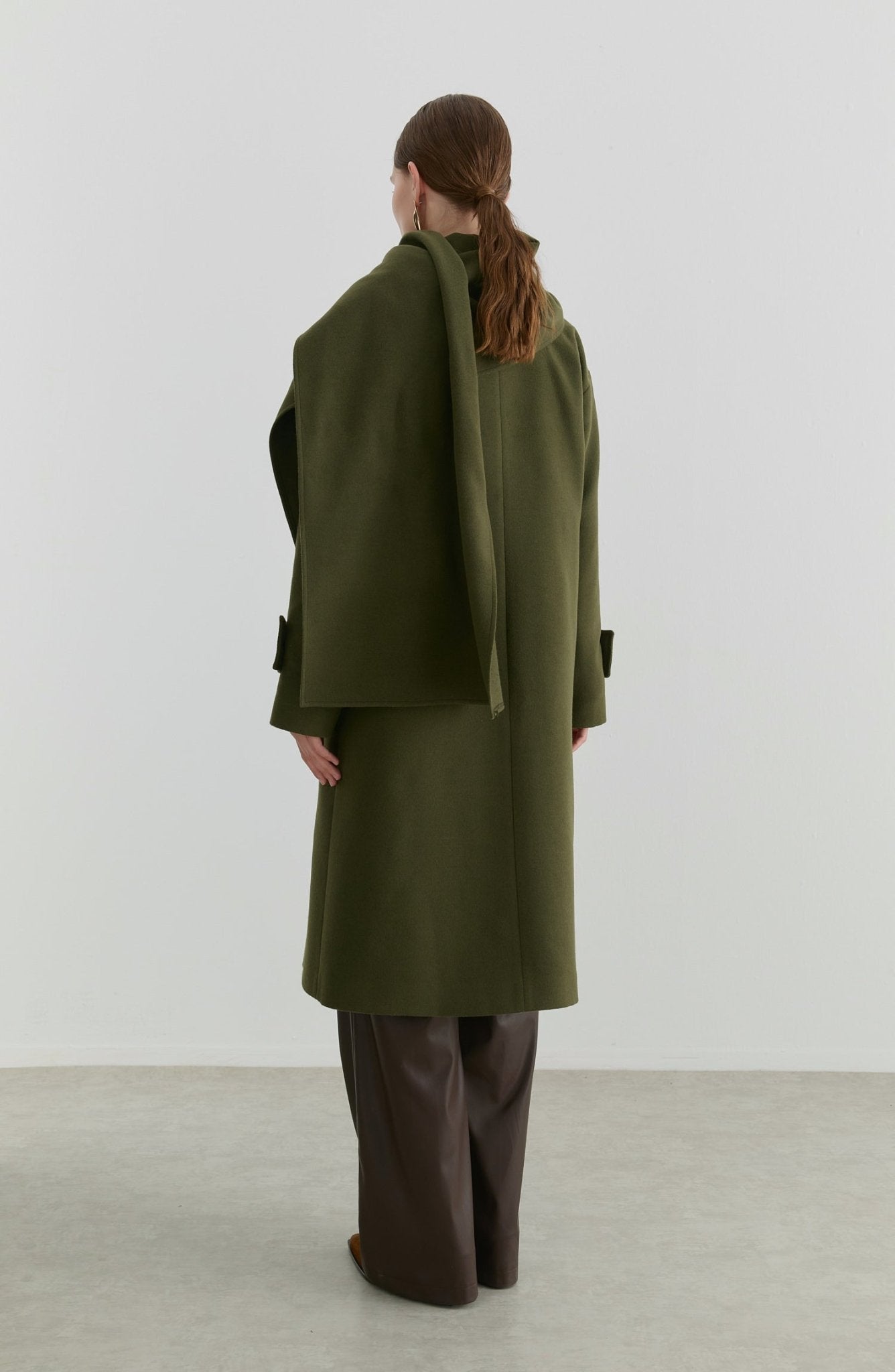 Oversize Atkılı Haki Kaşmir Kaban - Fatma Atasoy