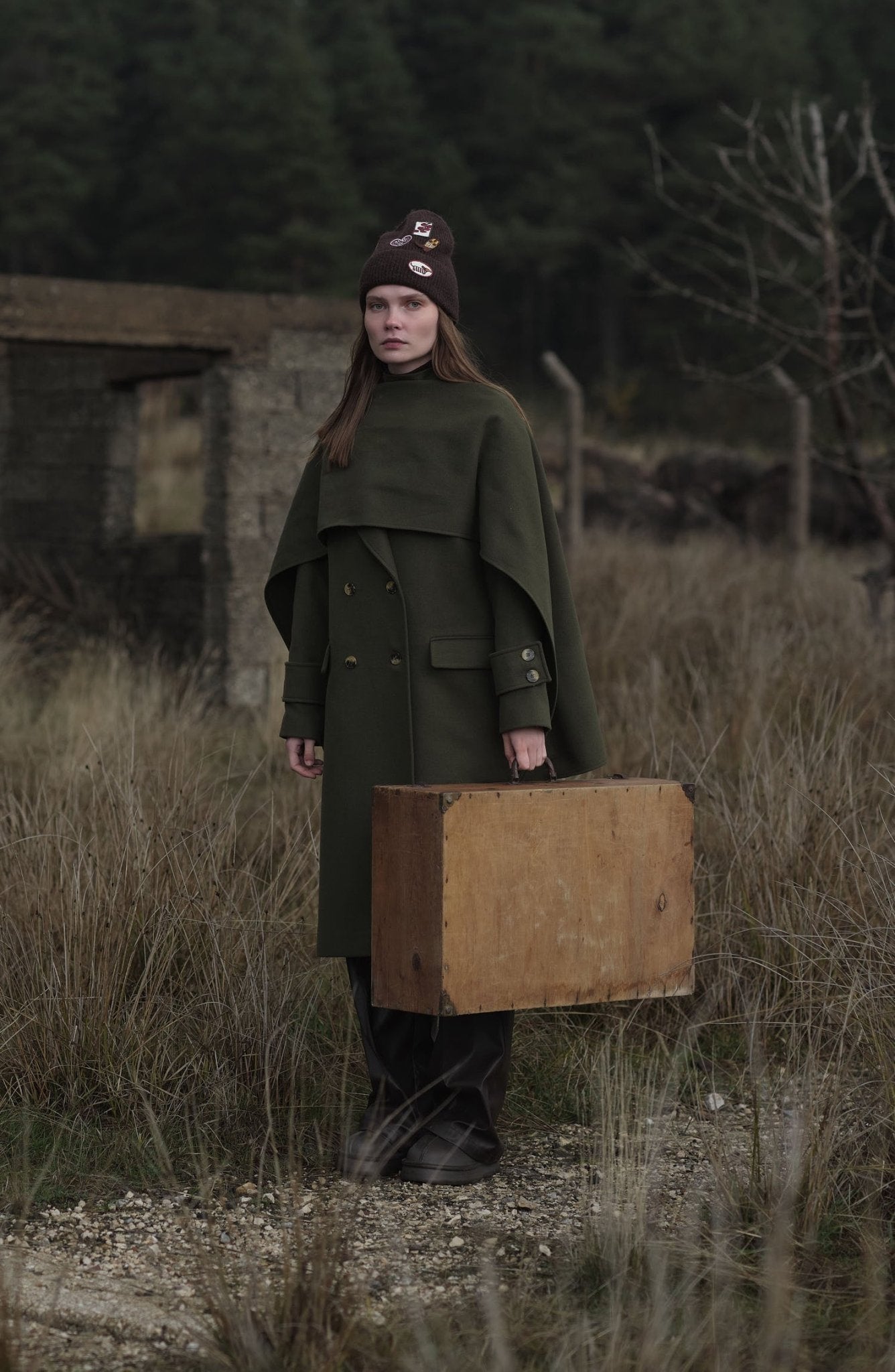 Oversize Atkılı Haki Kaşmir Kaban - Fatma Atasoy