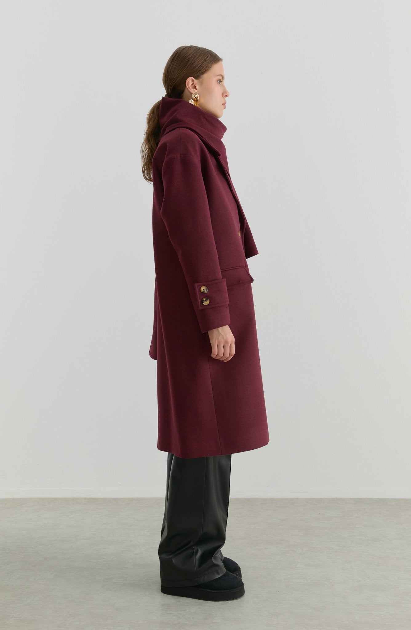 Oversize Atkılı Vişne Kaşmir Kaban - Fatma Atasoy