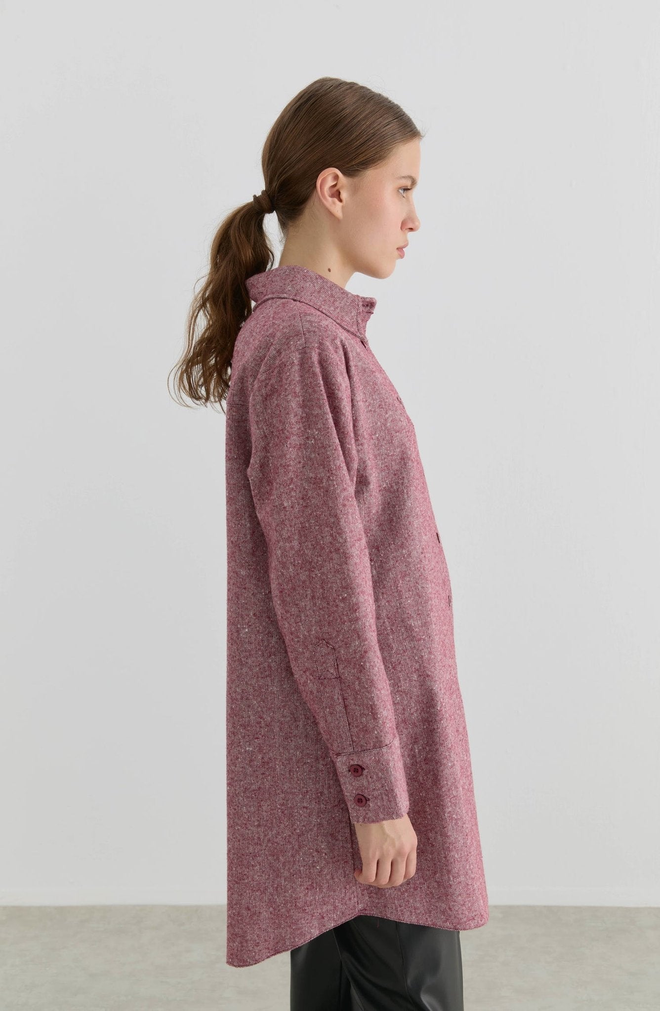 Oversize Bordo Tüvit Gömlek Ceket - Fatma Atasoy