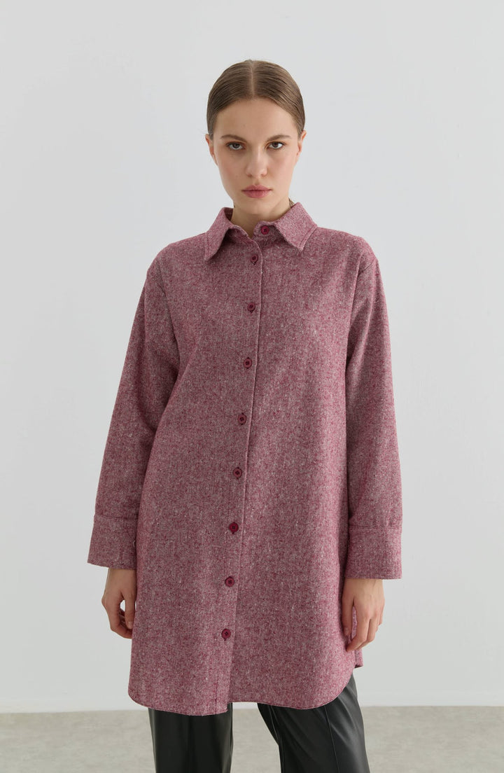 Oversize Bordo Tüvit Gömlek Ceket - Fatma Atasoy